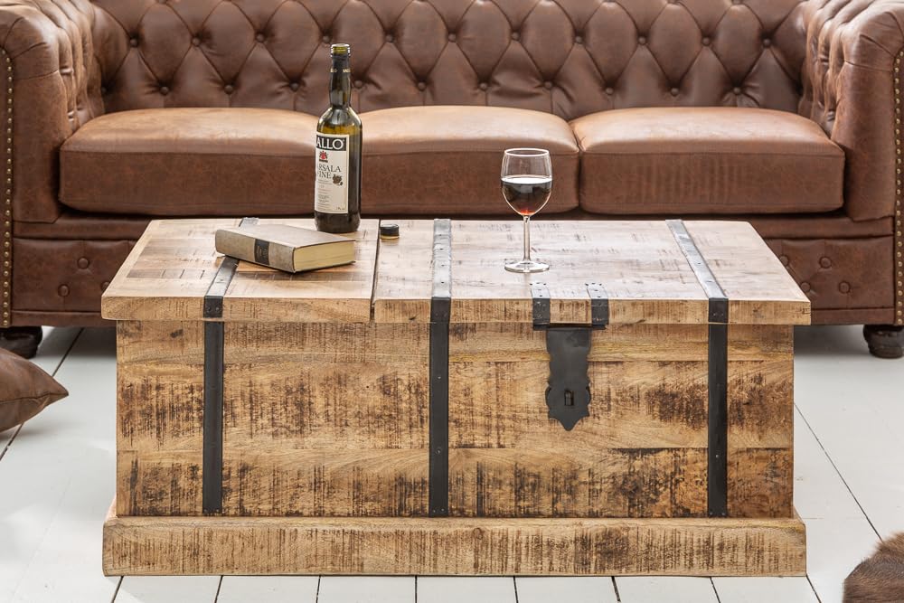invicta INTERIOR Massivholz Couchtisch Bodega 100cm Mangoholz Hausbar Truhe Tisch Wohnzimmertisch