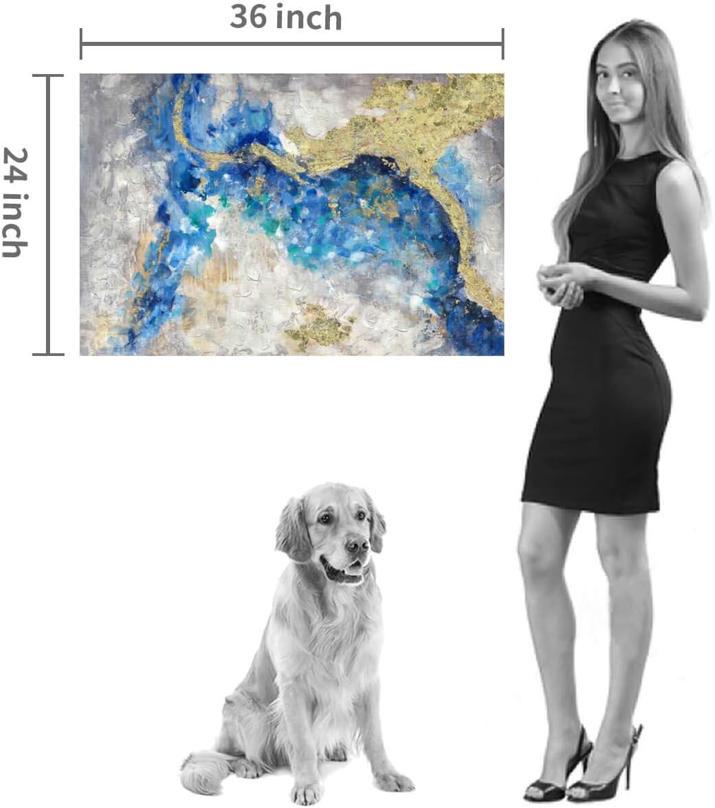 70% Off Everything Teal Abstract Painting Wall Art: Hand Painted with Heavy Textured & Gold Foils Embellishment Picture Artwork for Bedroom Office (24” x36'' x 1 Panel)