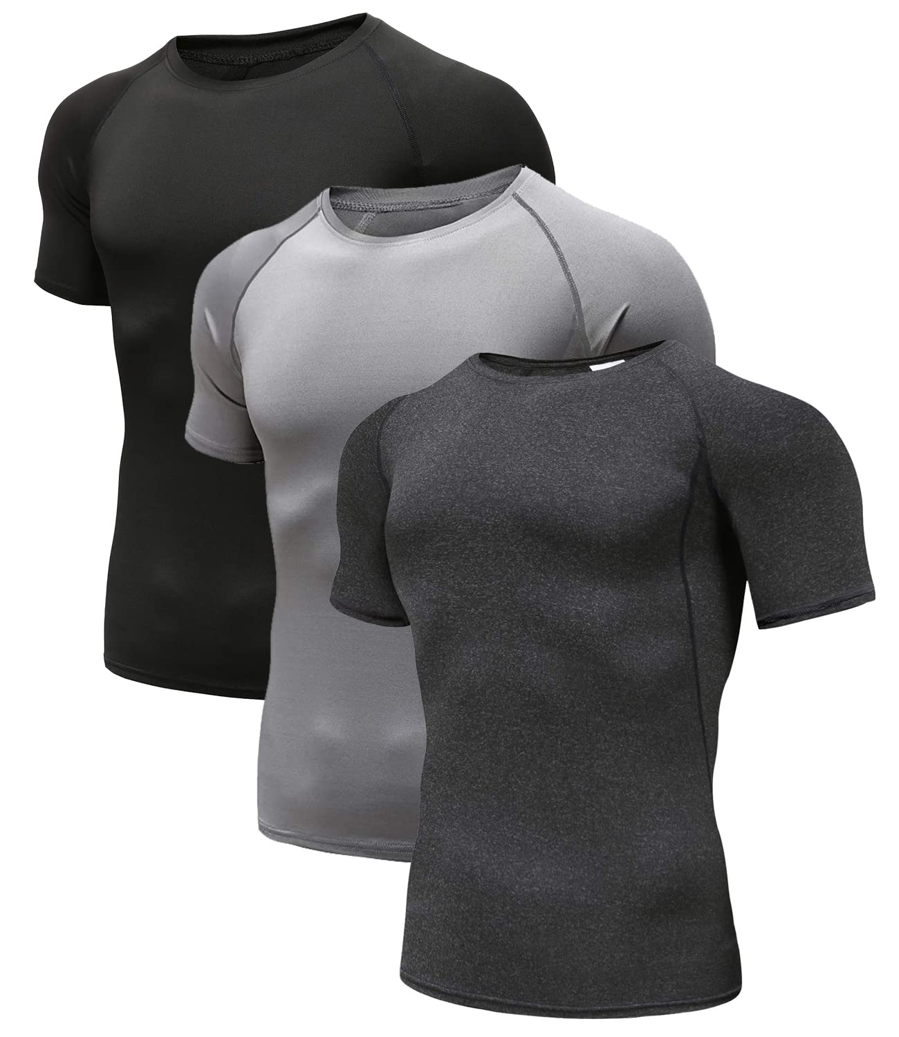 Holure Maglie Compressione Uomo Maglietta Palestra a Manica Corta T-Shirt per Correre Ciclismo (2 o 3 Pezzi)