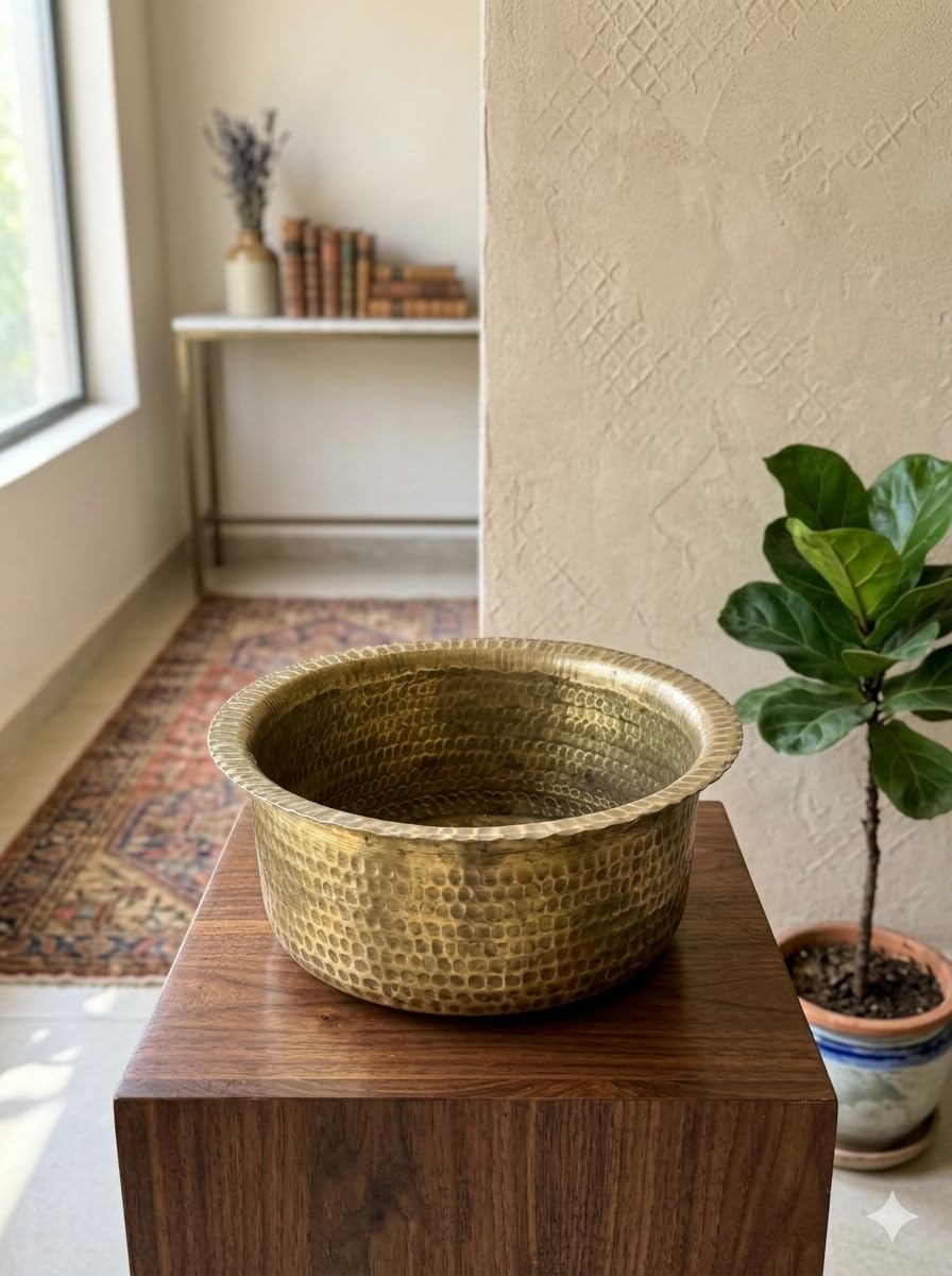 Hammered Brass Bowl, Antique Gold Finish, Hand-Crafted Metal | Vintage Style, Home Decor, Artisan Crafted, Textured Surface, Multipurpose Use-image-35