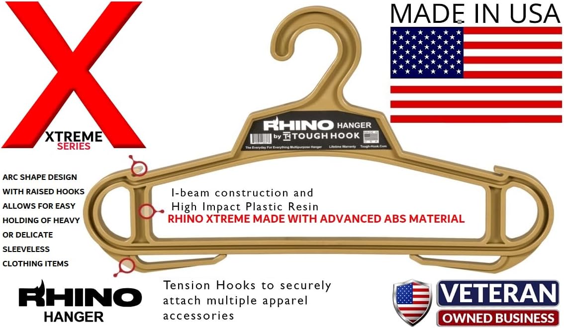 Rhino Tough Hook Xtreme Heavy Duty Clothes Hangers – USA-Made Military Grade Coat Hanger for Body Armor & Jacket – 200-lb Cap Suit Hangers for Heavy Apparel, 1 Black - Image 3