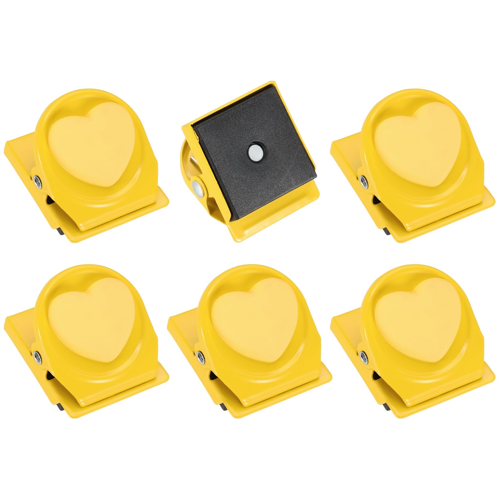 sourcing map Magnet Metal Clips for Hanging, 6Pcs Heart Fridge Magnetic Clips Magnetic Paper Clamp Magnet Clamp for Locker Whiteboard Photo Display Document Storage, Yellow
