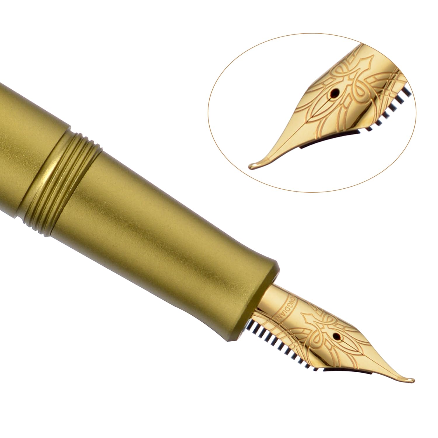 Hongdian M2 Black Forest Mini Fountain Pen, Bent Nib & Sleek Shape Aluminium Short Pocket Travel Pen (Olive Green) - Image 2