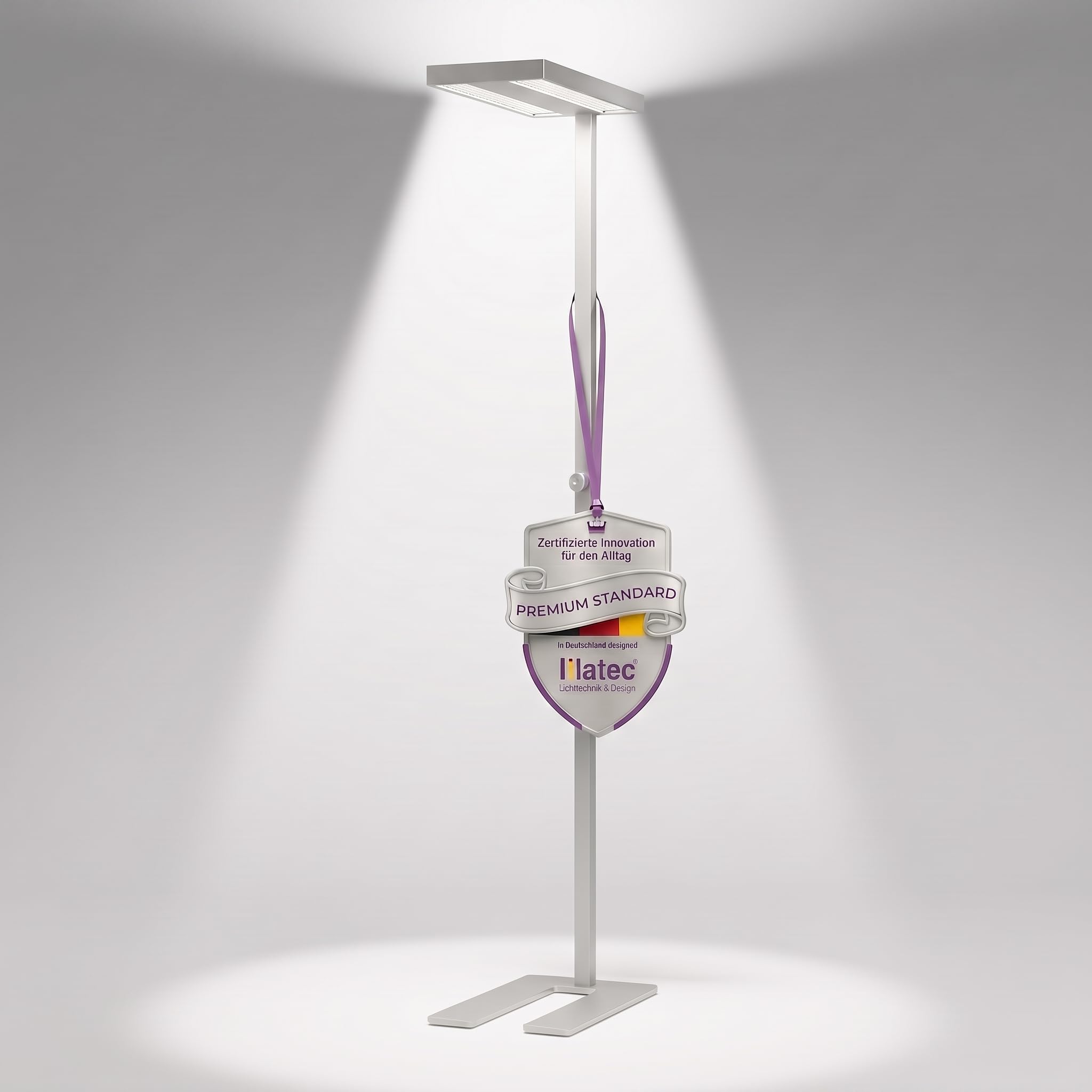 LED Büroleuchte Stehleuchte Arbeitsplatzleuchte für das Arbeitszimmer Bürolampe aus Alu, dimmbar, 4.000K Neutralweiß, 8.000lm, 60W, UGR< 19 blendfrei, Up & Down (grau)