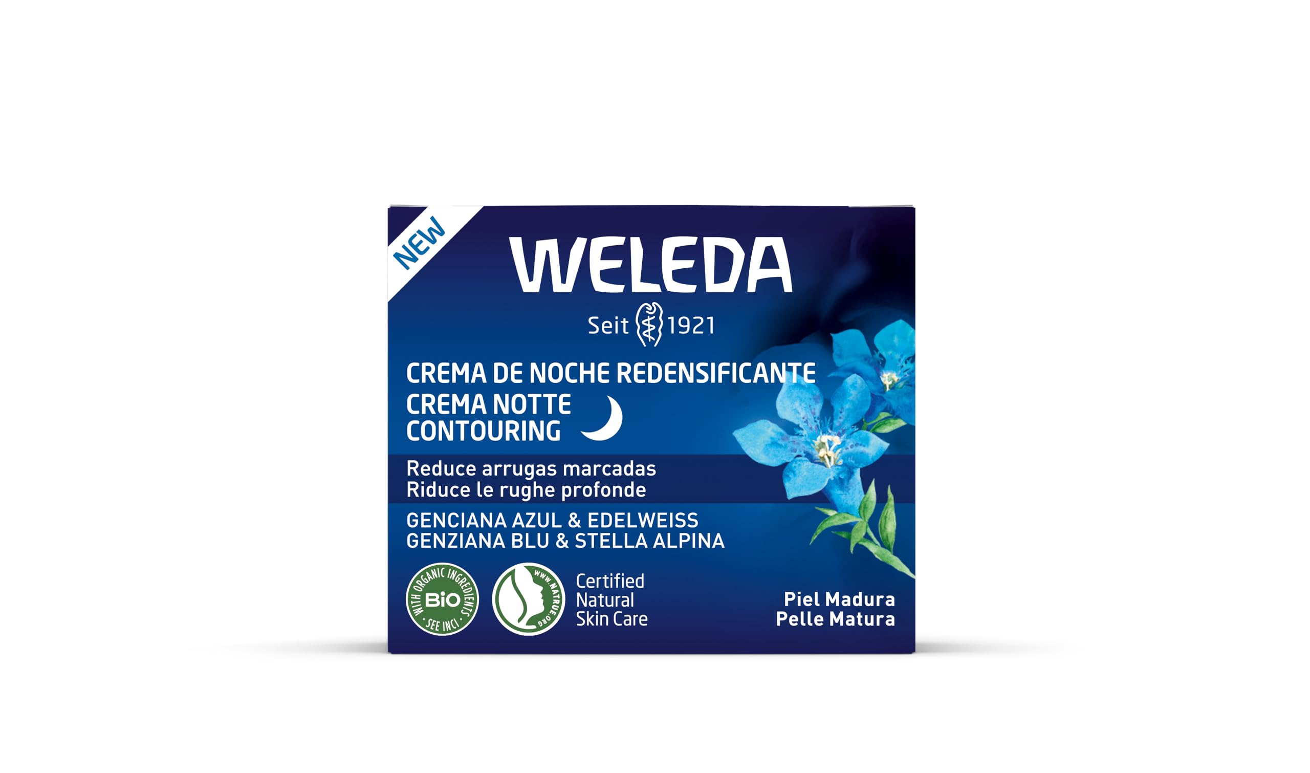 Weleda Crema Notte Viso Contouring Genziana Blu, Riduce le Rughe Profonde e Ripara La Pelle Durante la Notte, 1 x 40 ml