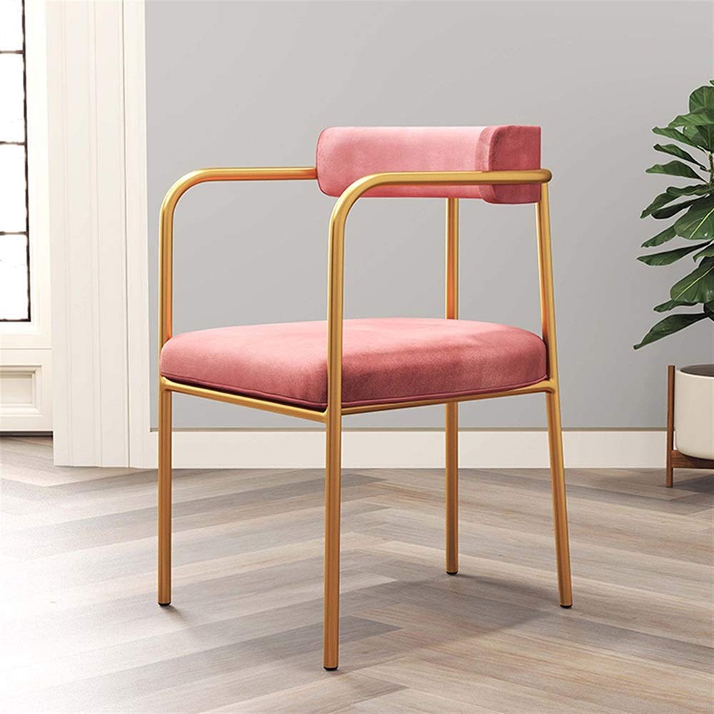 Esszimmerstühle Samtsessel Weiche Rückenlehne Schreibtischstuhl Gold Metallrahmen Küchenstuhl 51x45x76cm Eckstühle (Color : Pink)