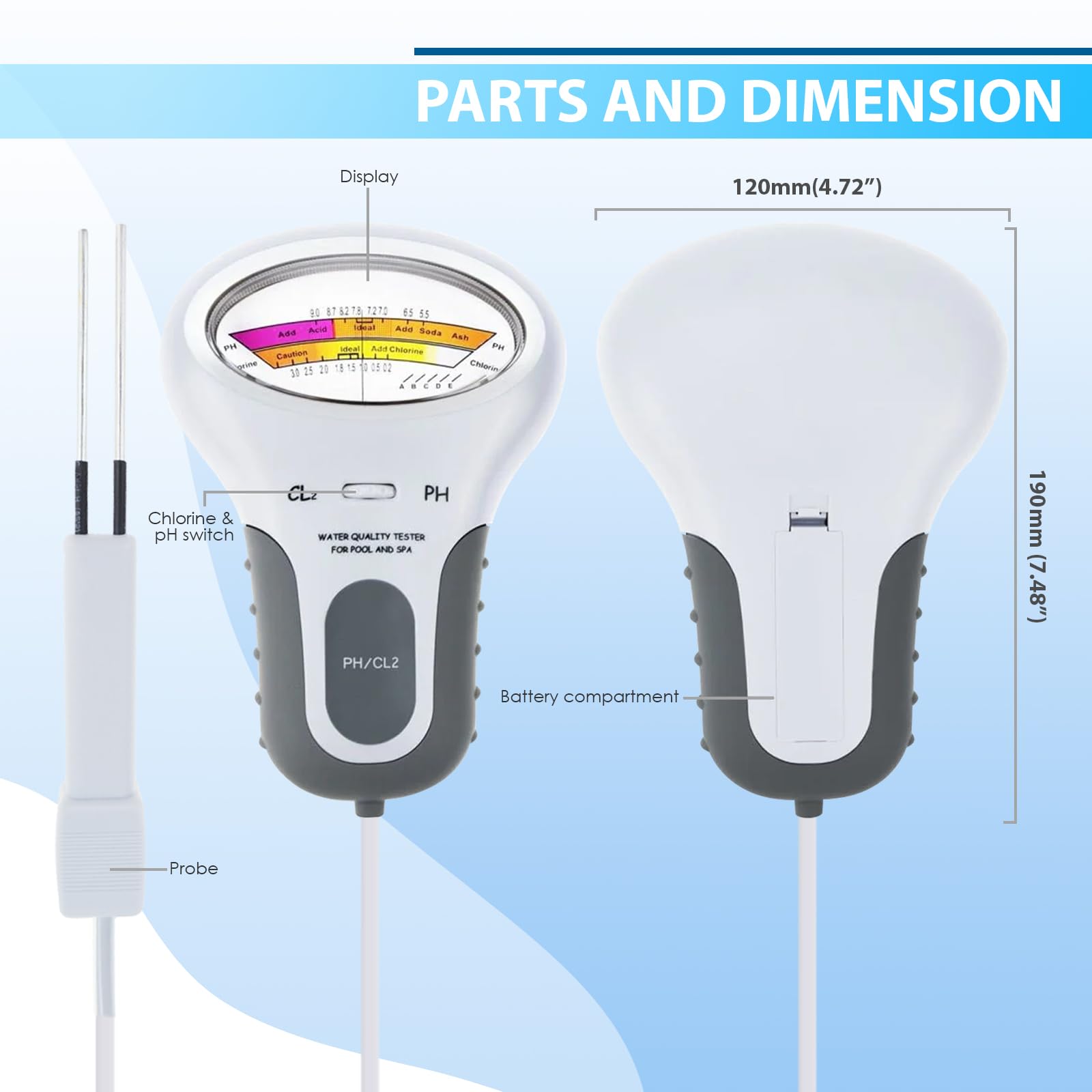 Testeur d'Eau 2en1 pH & Chlore Pour Piscines, Spas, Aquariums et Eau du Robinet Lecture Facile, Kit de Test Précis pour Usage Domestique