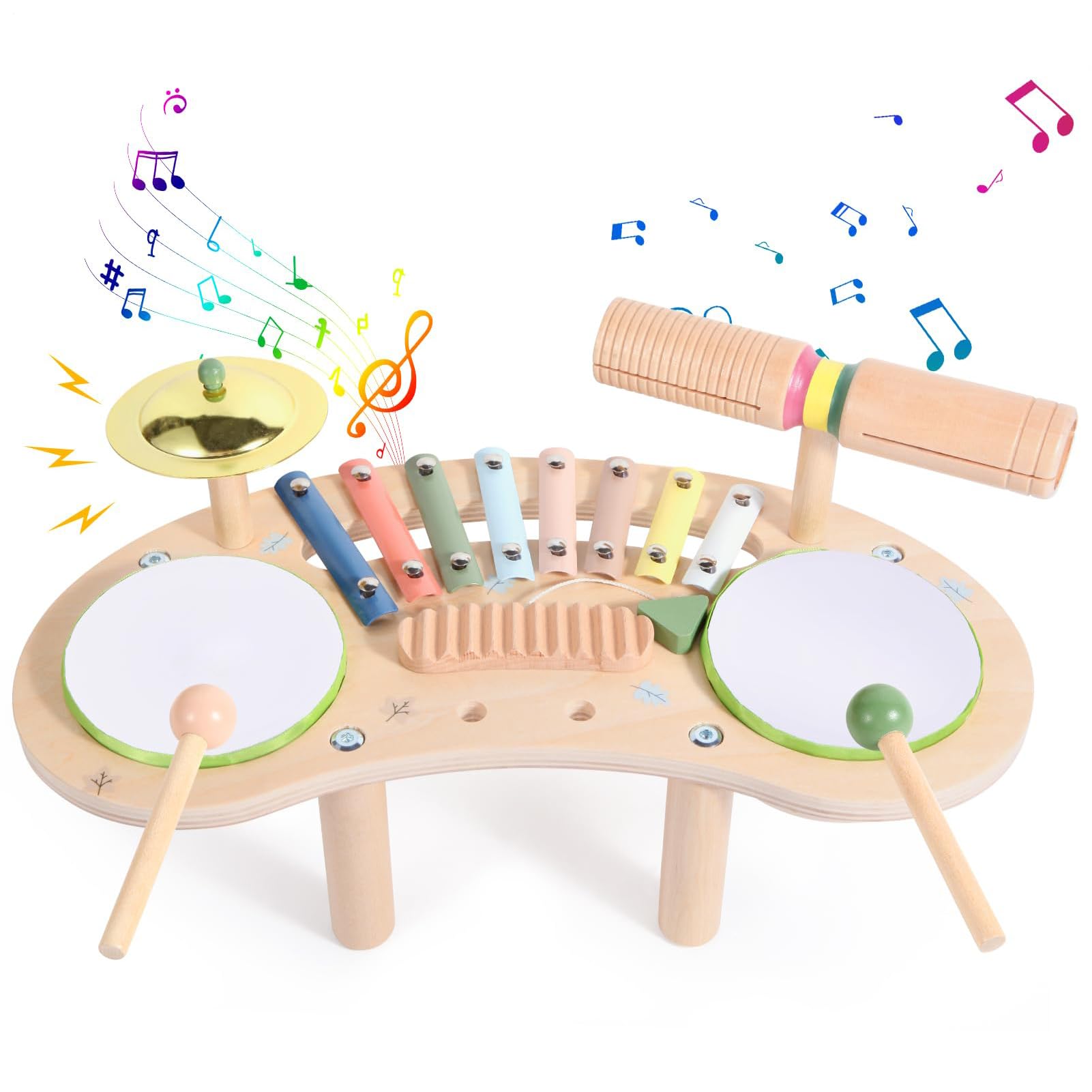 Juego de Batería para Niños Instrumento de percusión de Madera 7 en 1 | Juguete Educativo para el Desarrollo Temprano Para niños y niñas guardería preescolar escuela educación en casa jardín de in