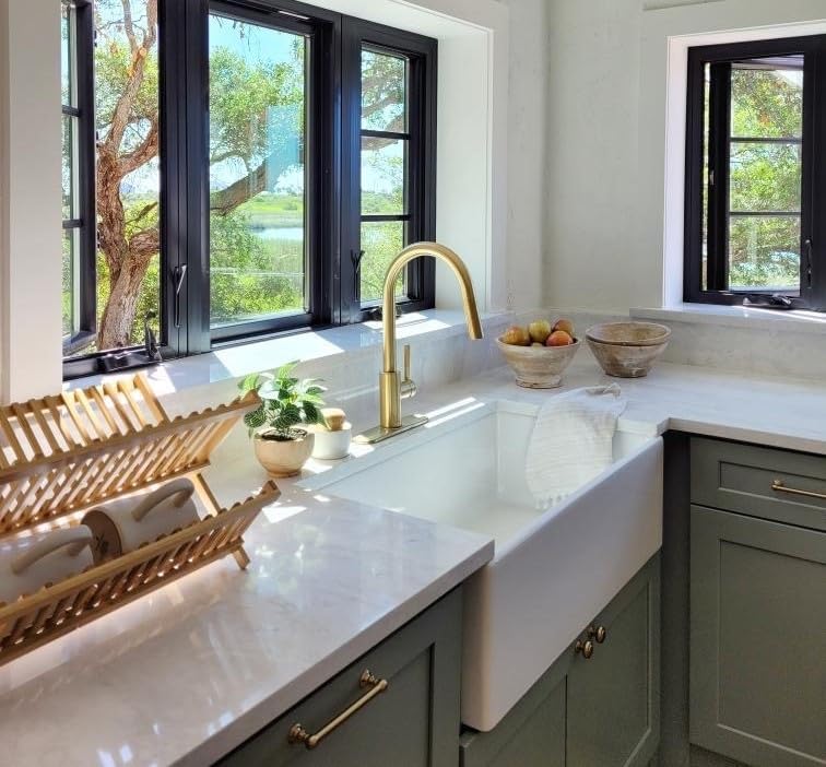 Austen Fireclay Farmhouse Apron Kitchen Sink and Care Kit, 33" Crisp White Single Bowl