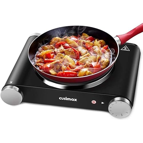Cusimax Hot Plate Electric Burner Single Burner Cast Iron hot plates for cooking Portable Burner 1500W with Adjustable Temperature Control Stainless Steel Non-Slip Rubber Feet, Upgraded Version