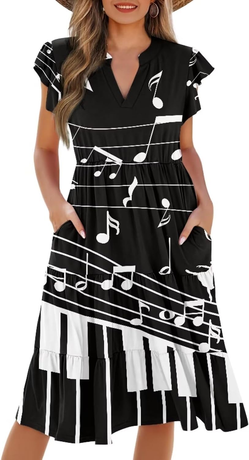 Youngerbaby Women Tank Dresses Midi Dress Loose Flutter Sleeve Summer Beach Dresses