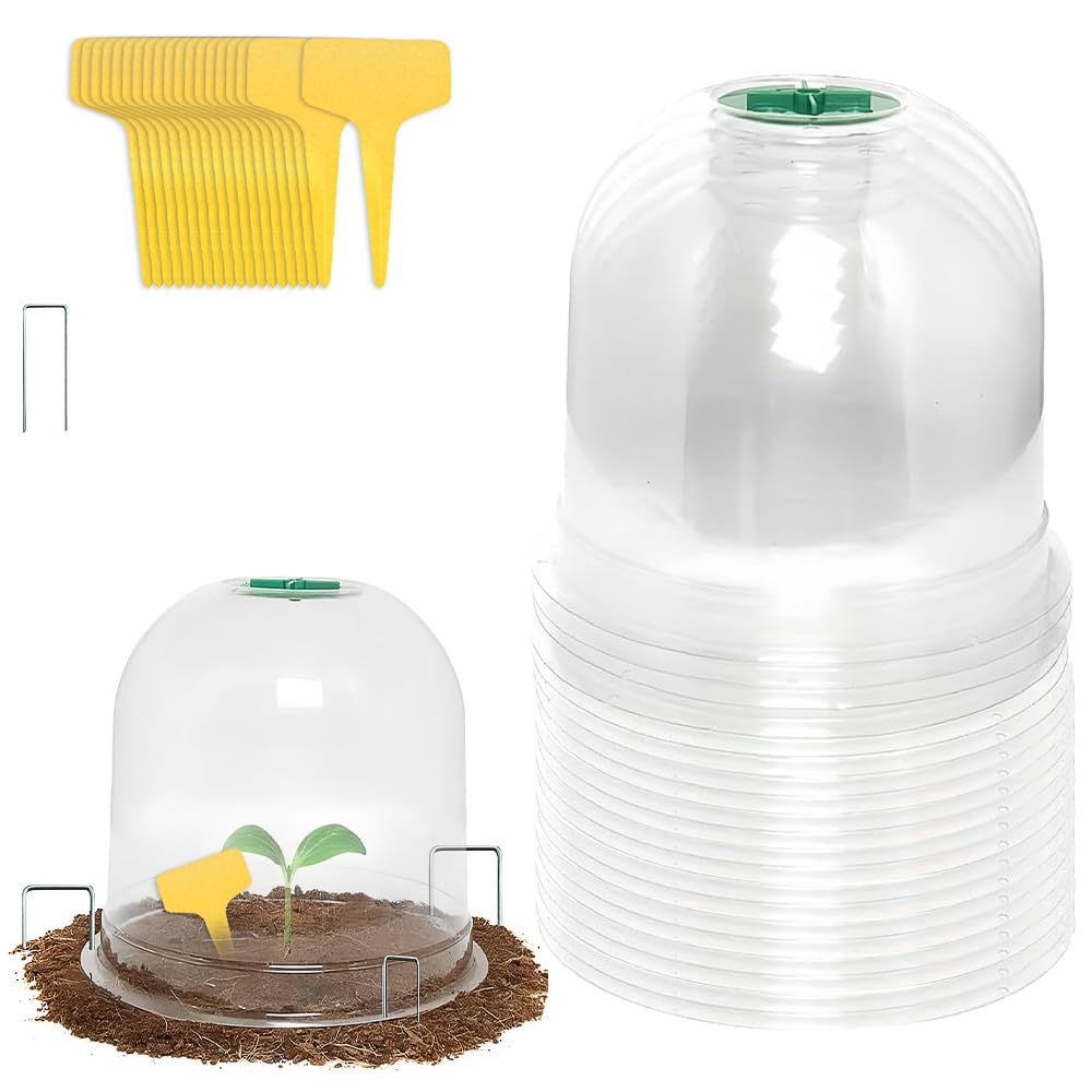 Campanas para Plantas de Jardín, 20 Piezas Campana de Planta de Plástico, Reutilizable Mini Invernadero Reutilizable Cubierta con 20 Etiquetas y 60 Clavijas de Seguridad para Protección Plantas