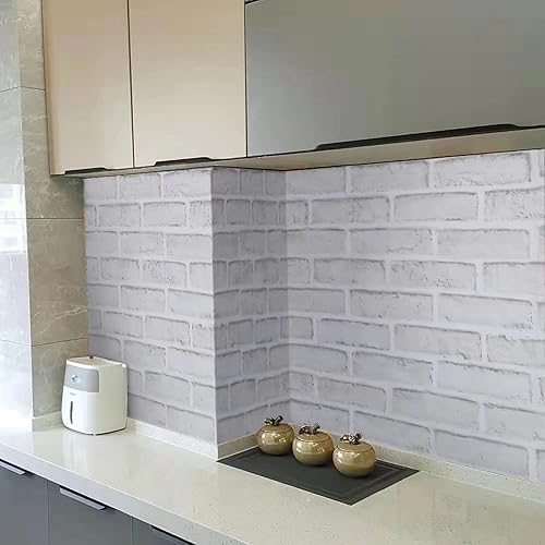 Miniatura 9 de Papel tapiz autoadhesivo de ladrillo blanco, impermeable, de imitación de ladrillo blanco, papel de contacto para paredes de decoración de