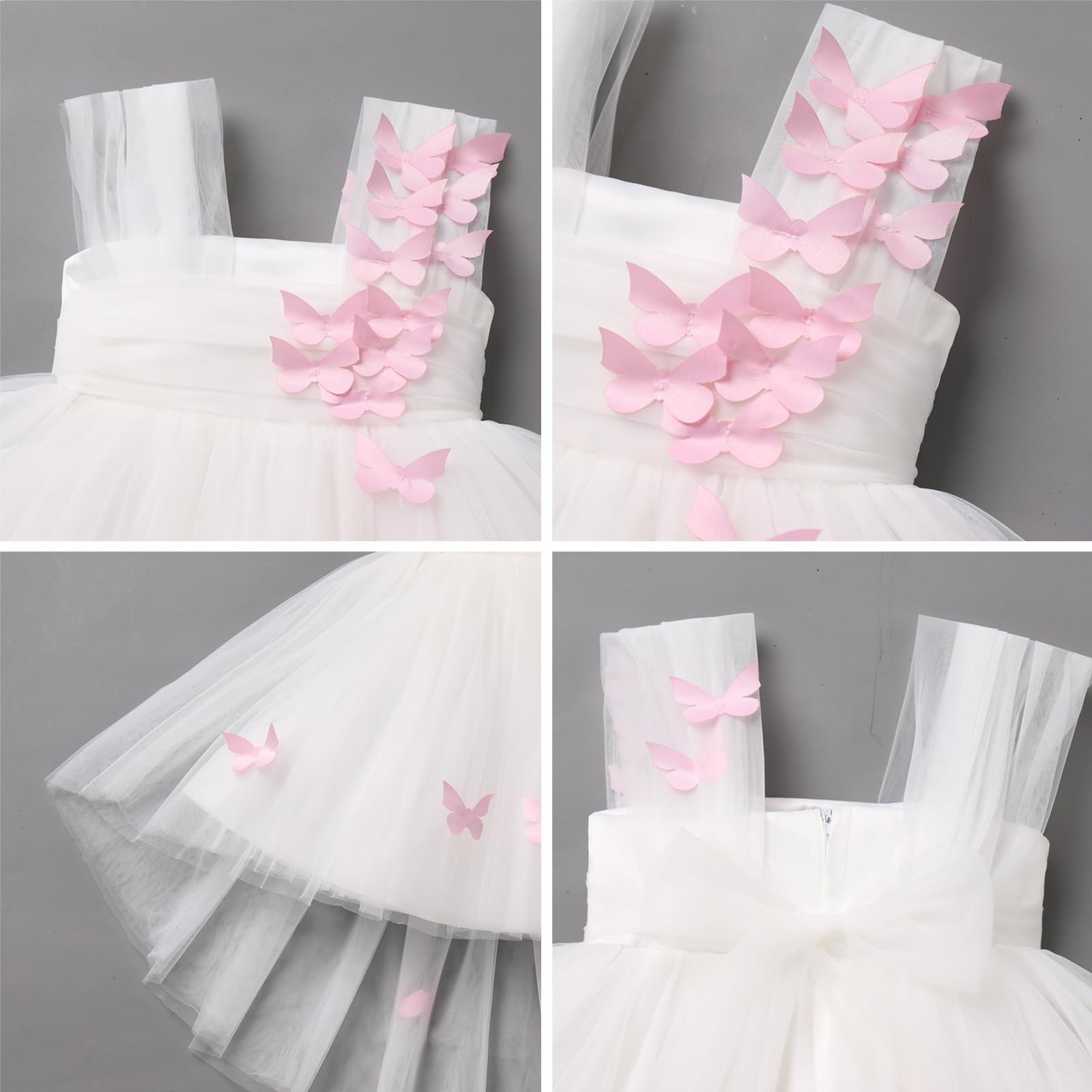 IDOPIP Bambin Fille Fleur Robe Enfant bébé a - Ligne Genou Papillon Dentelle Fleur brodée Princesse 1er Anniversaire fête sans Manches Tutu Robe