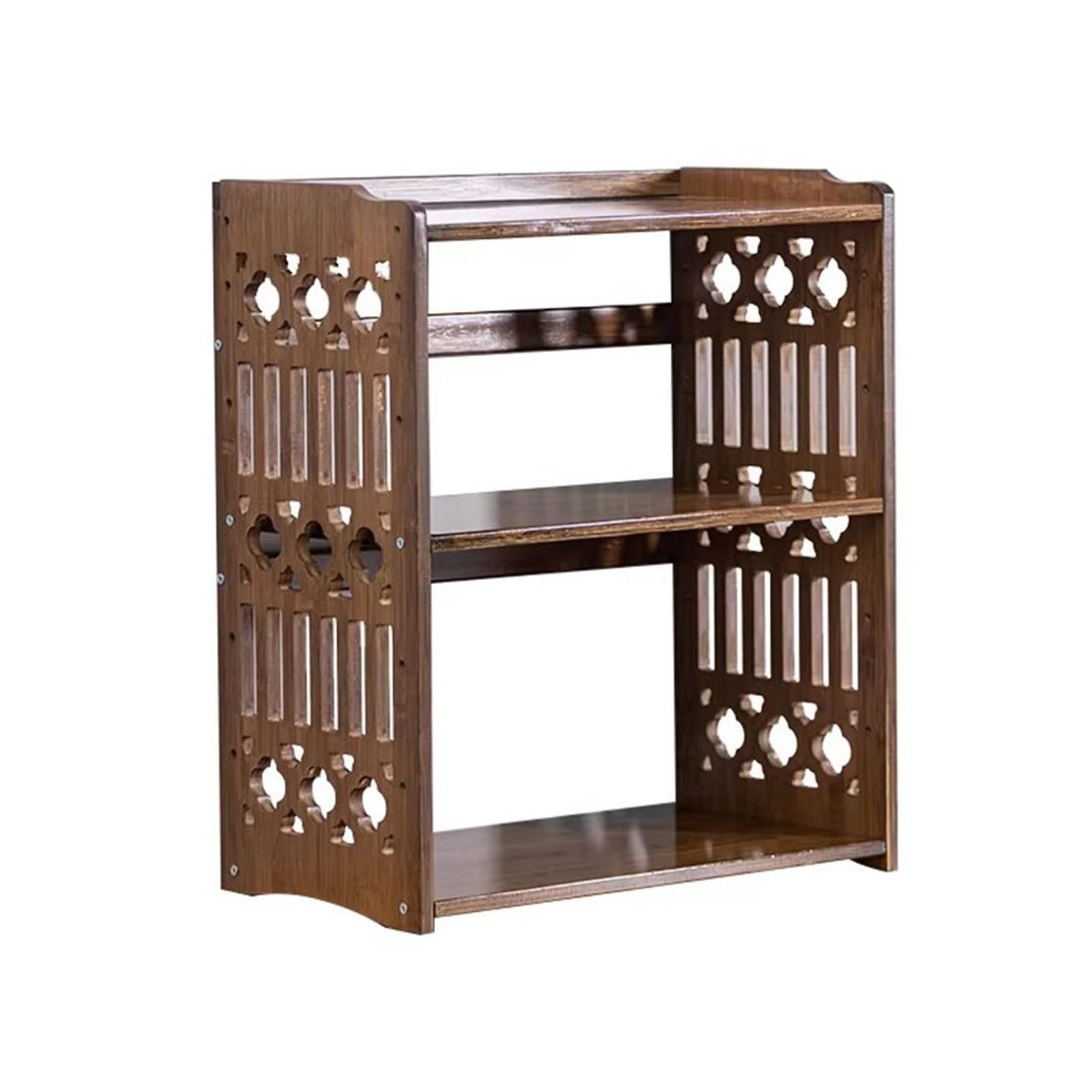 Zhaoj24-05 Bookcase Retro Open Countertop Bamboo Bookshelf Home Storage Rack with Hollowed-out Side Panel