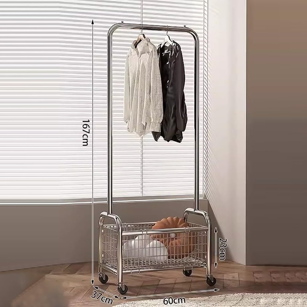 Robuster, rollbarer Kleiderständer aus Metall, Tragkraft 80 kg, stabiles Ablagefach im Industriedesign, ideal für Zuhause, Geschäft oder Schlafzimmer, 60/80 cm x 37 cm x 167 cm