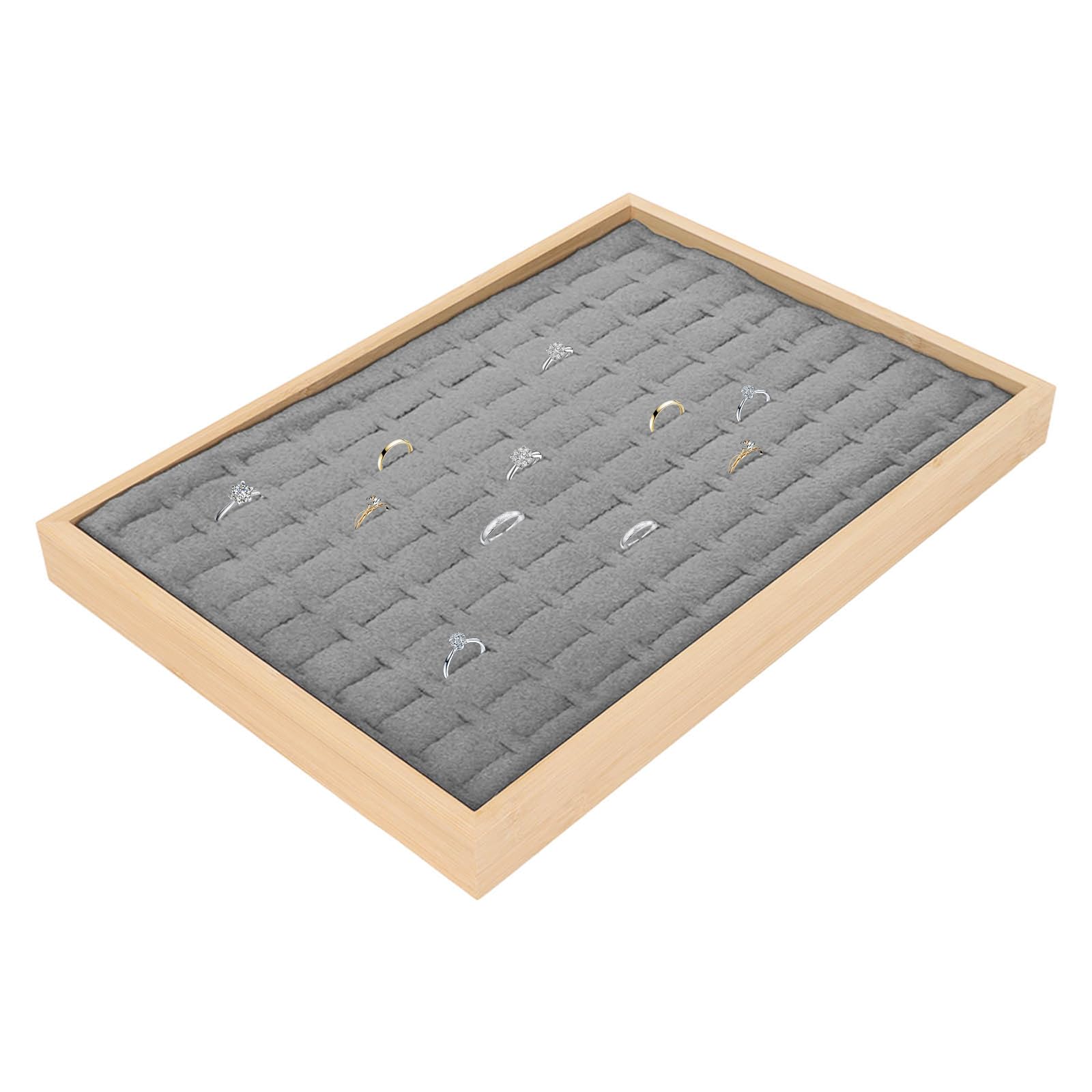 BOSTOM.F Jewelry Rings Display Tray, Velvet Ring Insert Display Jewelry Storage Box, 100 Slots Ring Drawer Storage Insert for Jewelry Store Trade Show(Grey)