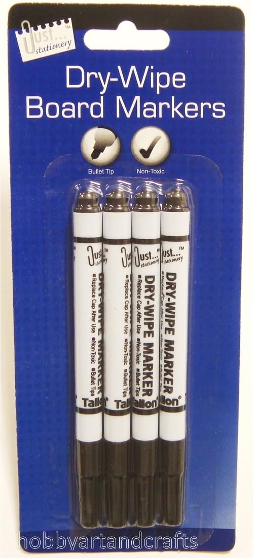 Dry Wipe Markers White Board Markers Marker Pens Non Toxic Fine Bullet Tip x 4 (Black)