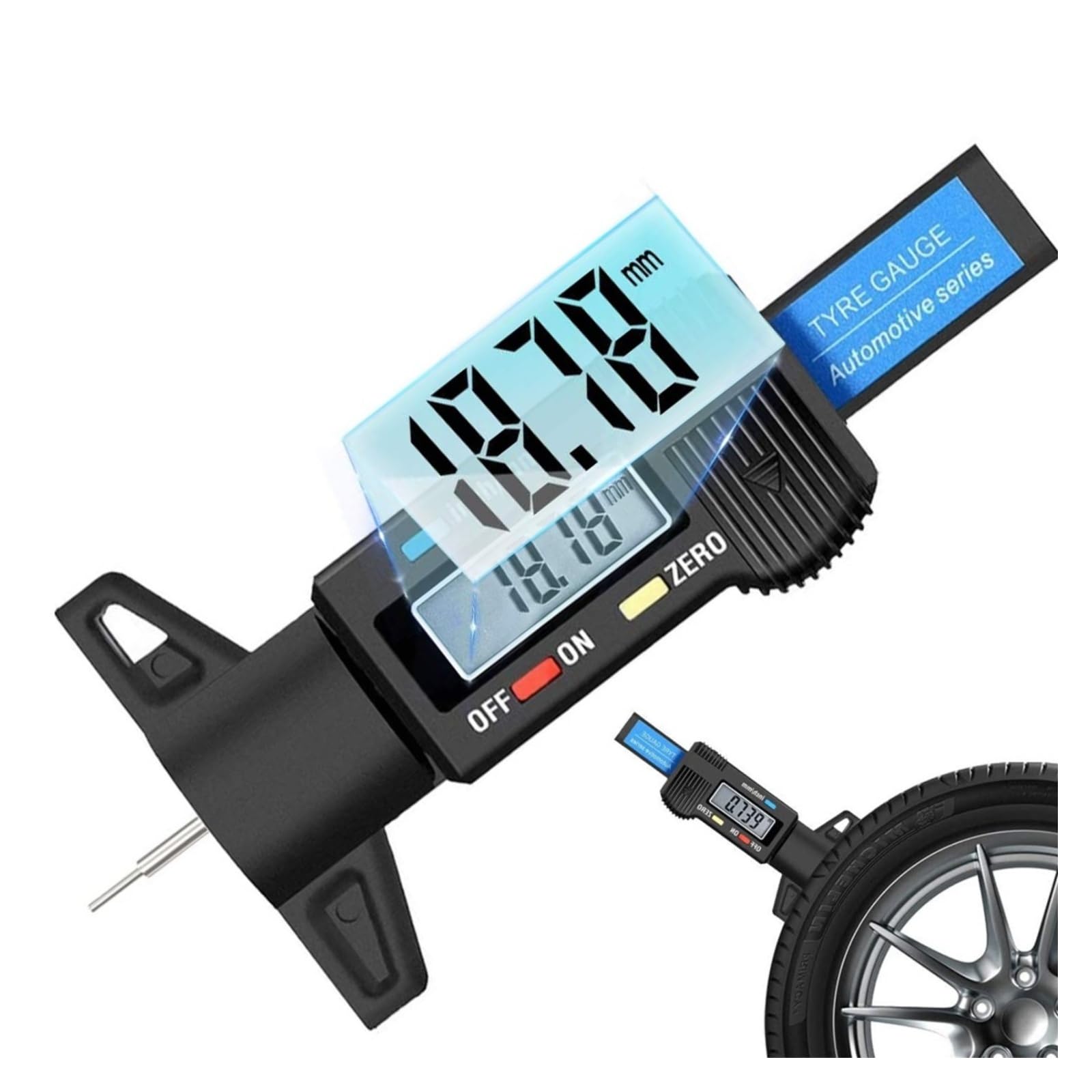 Medidor de profundidad Medidores de espesor Digital para neumáticos coche, medidor profundidad la banda rodadura del neumático, herramienta medición, pinza, monitoreo zapata freno,para coches(Blue)