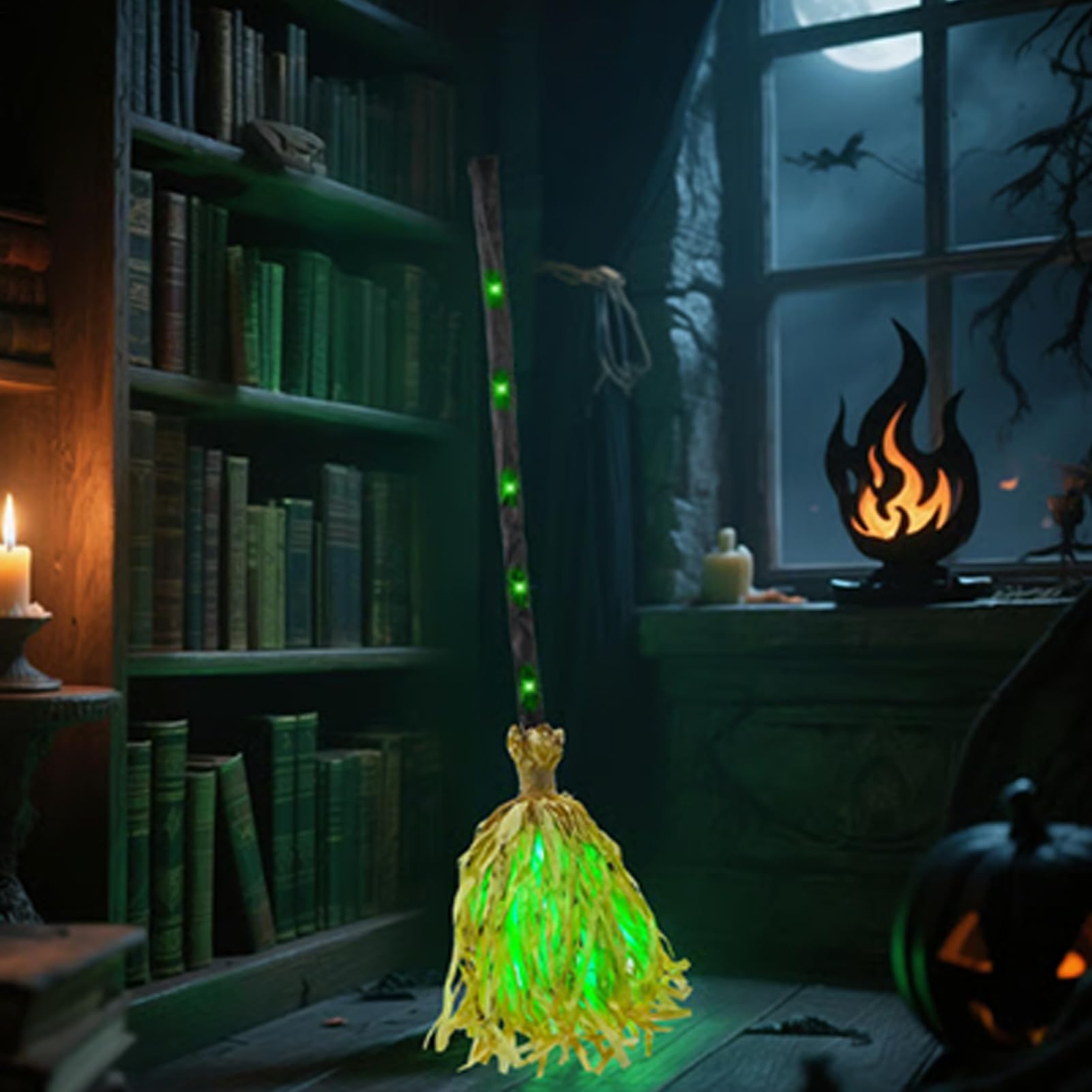 Halloweenowa miot?a, która si? porusza, nawiedzona ta?cz?ca czarownica miot?a dekoracja ?wi?teczna | dekoracje halloweenowe ze ?wiat?em d?wi?kowym imprez? drzwi wej?ciowe ?ciana pokój nawiedzony