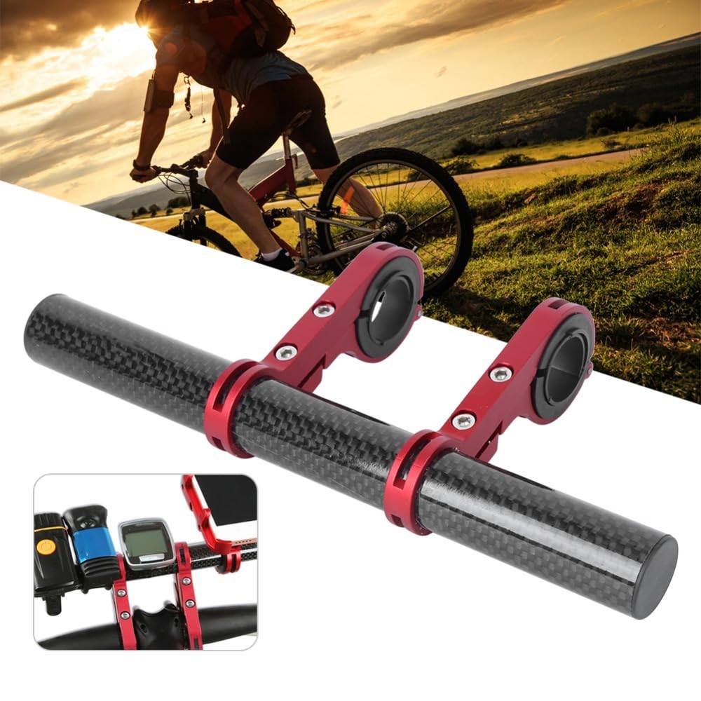 Bike Handlebar Extension Bracket with Double Clamp - 7.9" Aluminum Alloy Rod for Speedometer & Phone Mount, Fits 31.8mm/25.4mm Handlebars(Red)
