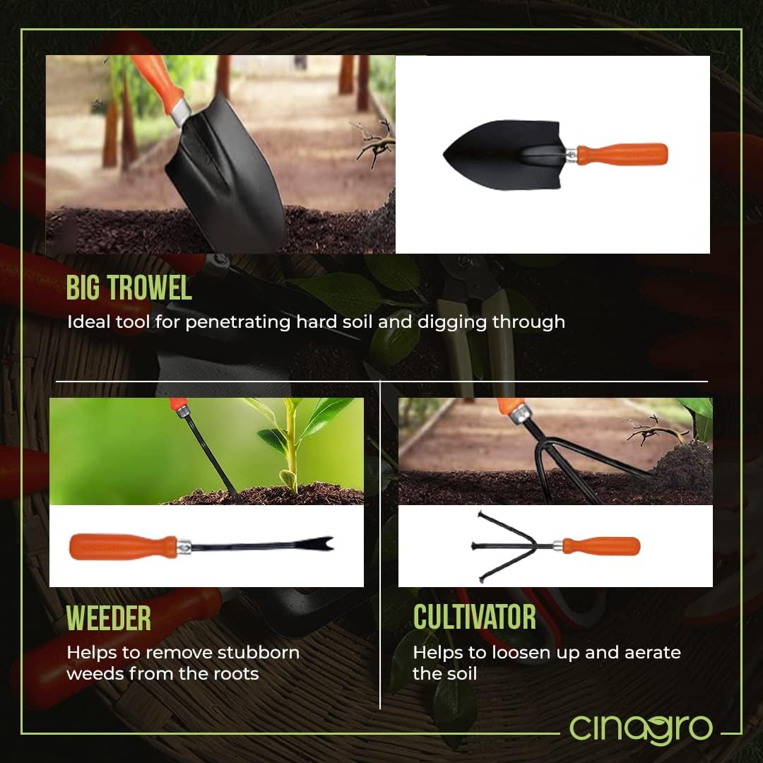 Cinagro Garden Tools Kit (Set of 5) Weeder, Big and Small Trowel, Hand Fork, Cultivator | Gardening Tools Kit For Home Garden, Indoor Outdoor Gardening for Plants & Soil, Plant Tool Kit, Farming Tools - Image 7 thumbnail