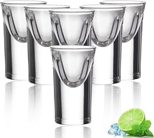 Goldmeet Juego de mini vasos de chupito, 0.5 onzas, 6 tazas transparentes con base pesada, bonitos vasos de whisky pequeños, perfecto para fiestas,