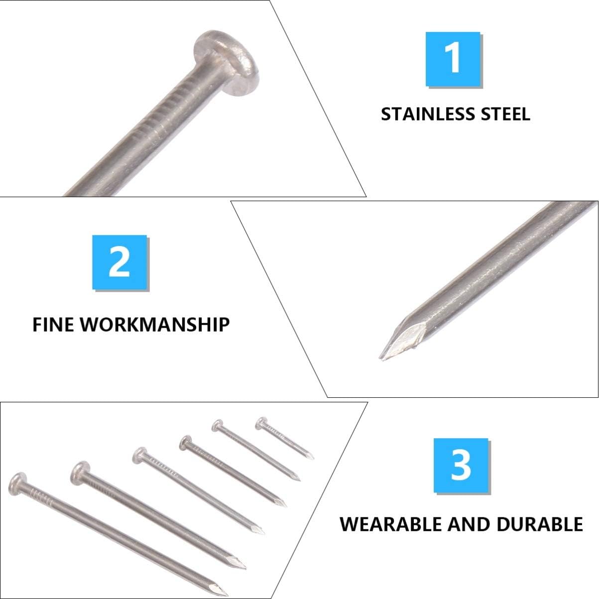 VILLCASE 460pcs Stainless Steel Round Nail for Carpentry and Diy Projects Strong Sturdy and Straight Nails for Woodworking and Crafts