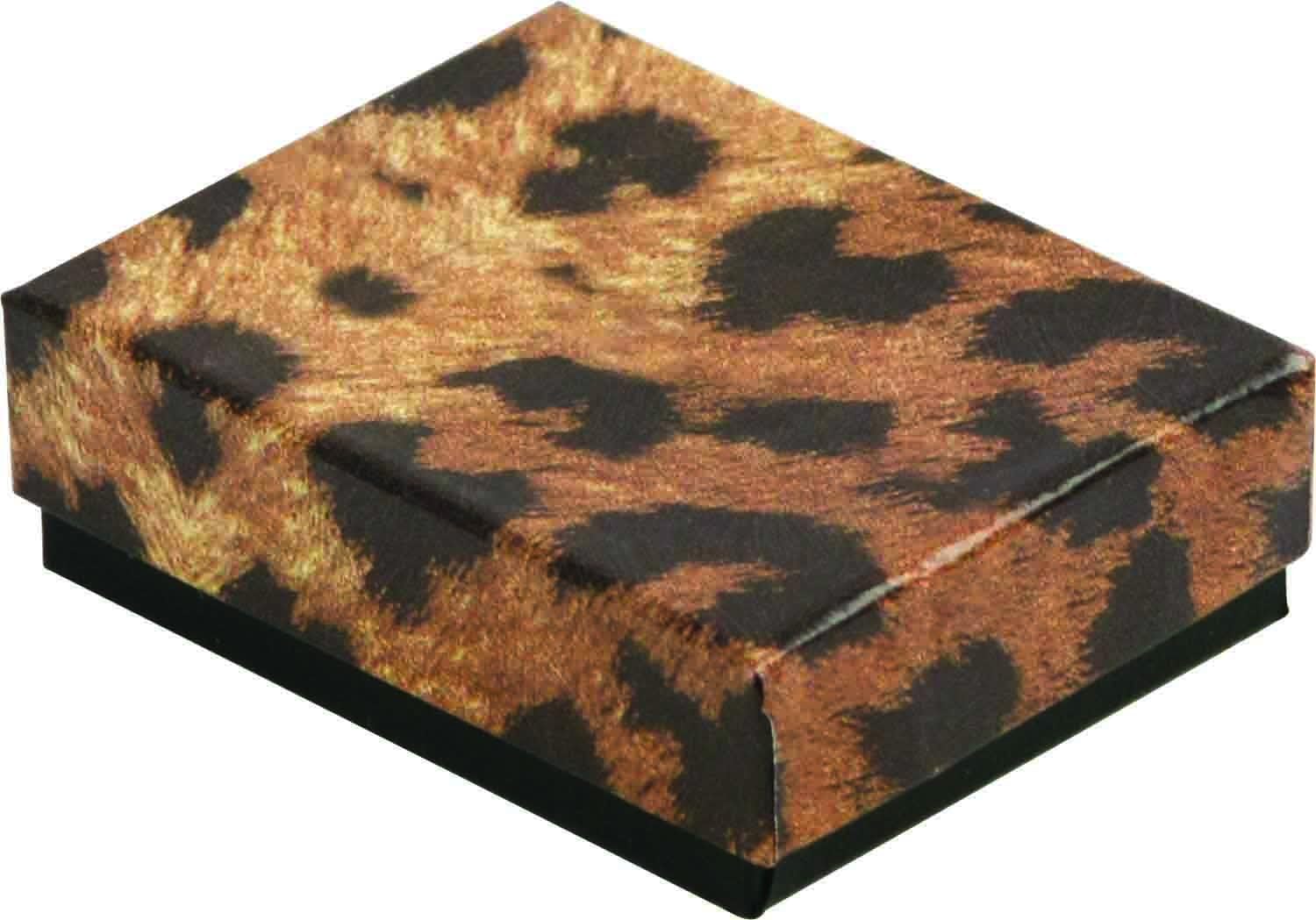 888 Display - Pack of 20 Boxes of 3 1/4" x 2 1/4" x 1"H Leopard Print Cotton Filled Jewelry Boxes