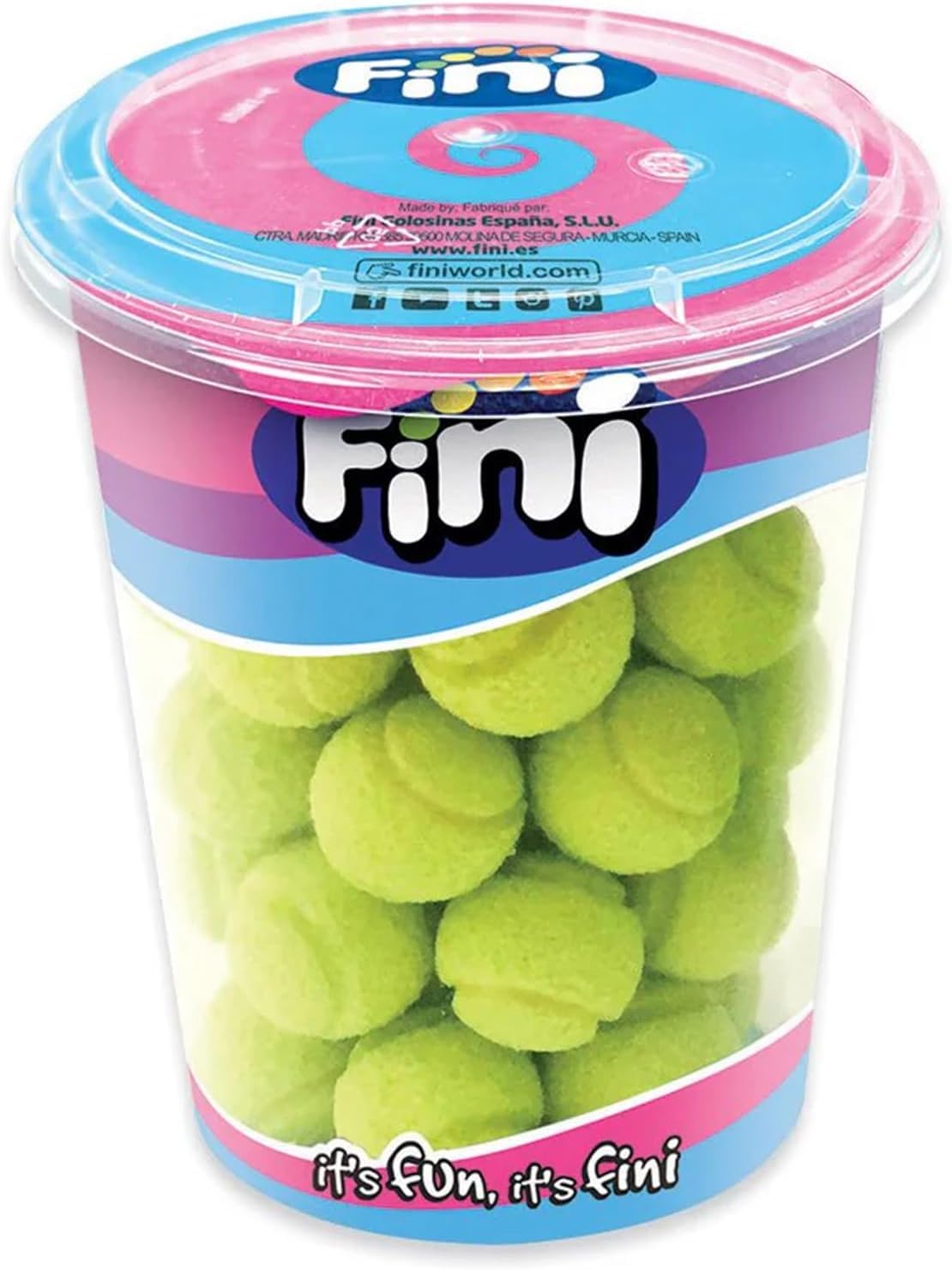 Fini Tennis Ball Gomme da Masticare con Ripieno Gusto Limone Pacco con 6 Barattoli da 200 gr