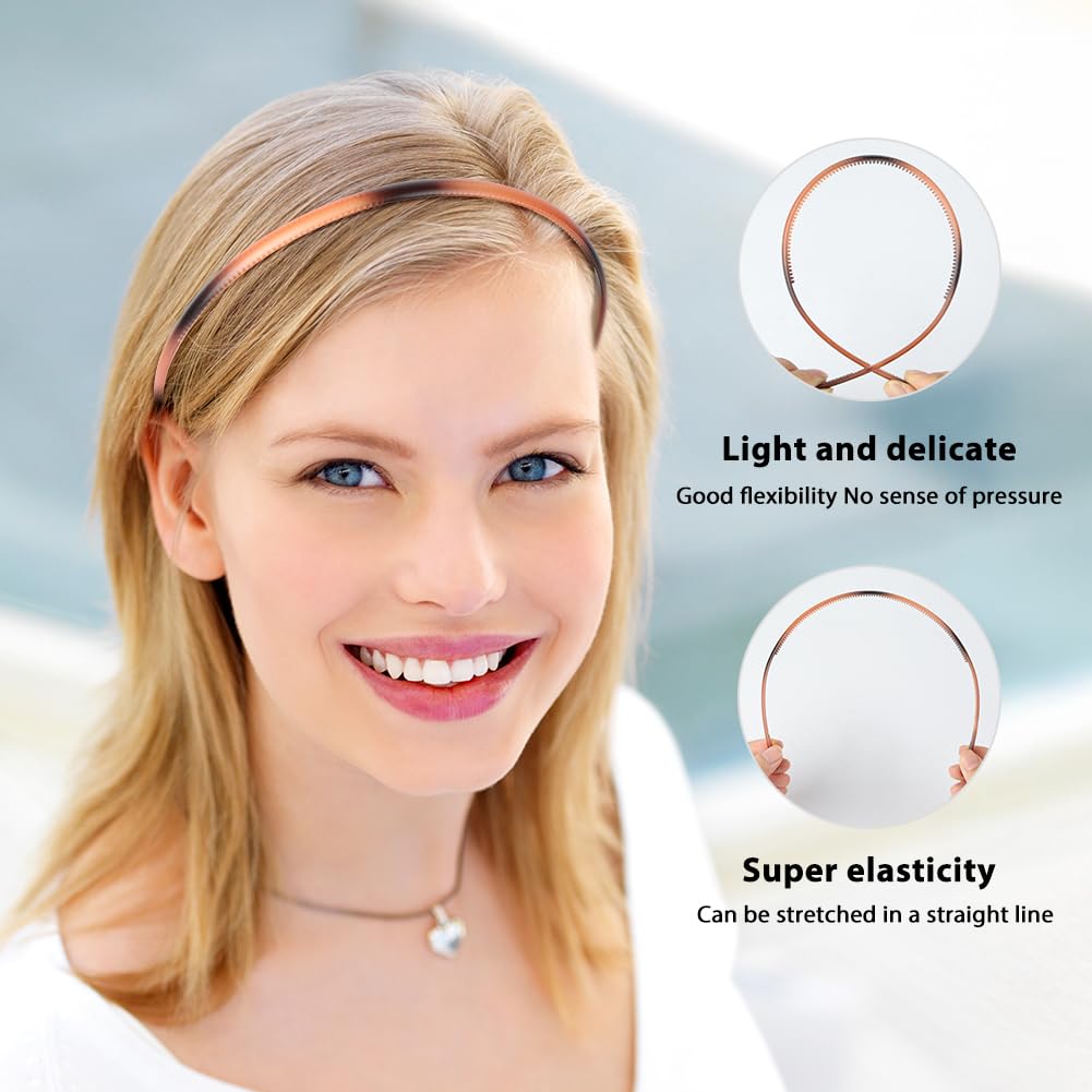 LOPHE Diadema Mujer, 6 Piezas Diademas de Plástico, Diadema Fina con Dientes, Hairband Flacas de Plástico para Mujeres y Niñas, Banda para el Cabello de Dientes Finos Antideslizante (Mixto-Multicolor)