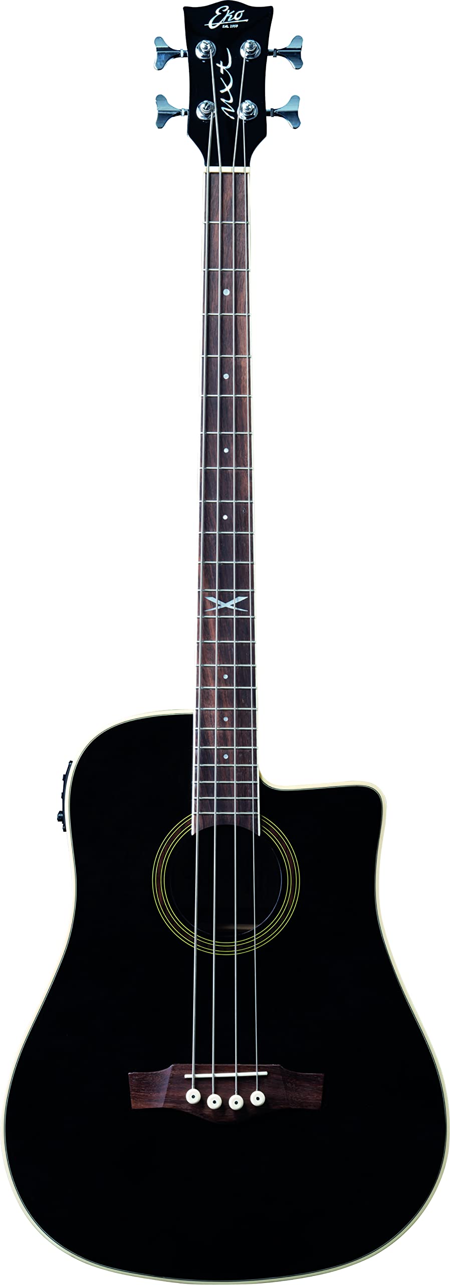 EKO GUITARS – NXT Bass B100CE See Through Black, Bajo Acústico forma Dreadnought, Tapa de Abeto, Aros y Fondo de Caoba, Mástil de Caoba, Diapasón de South American Roupanà, Escala 812 mm, Color Negro