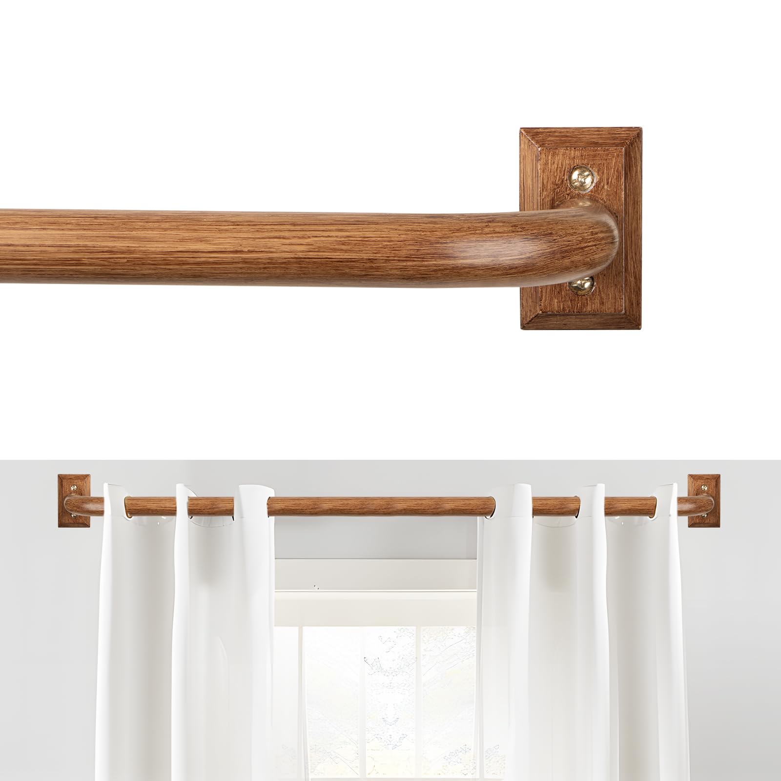 Photo 1 of TANGWIN Wrap Around Curtain Rod (Wood, 48-90")