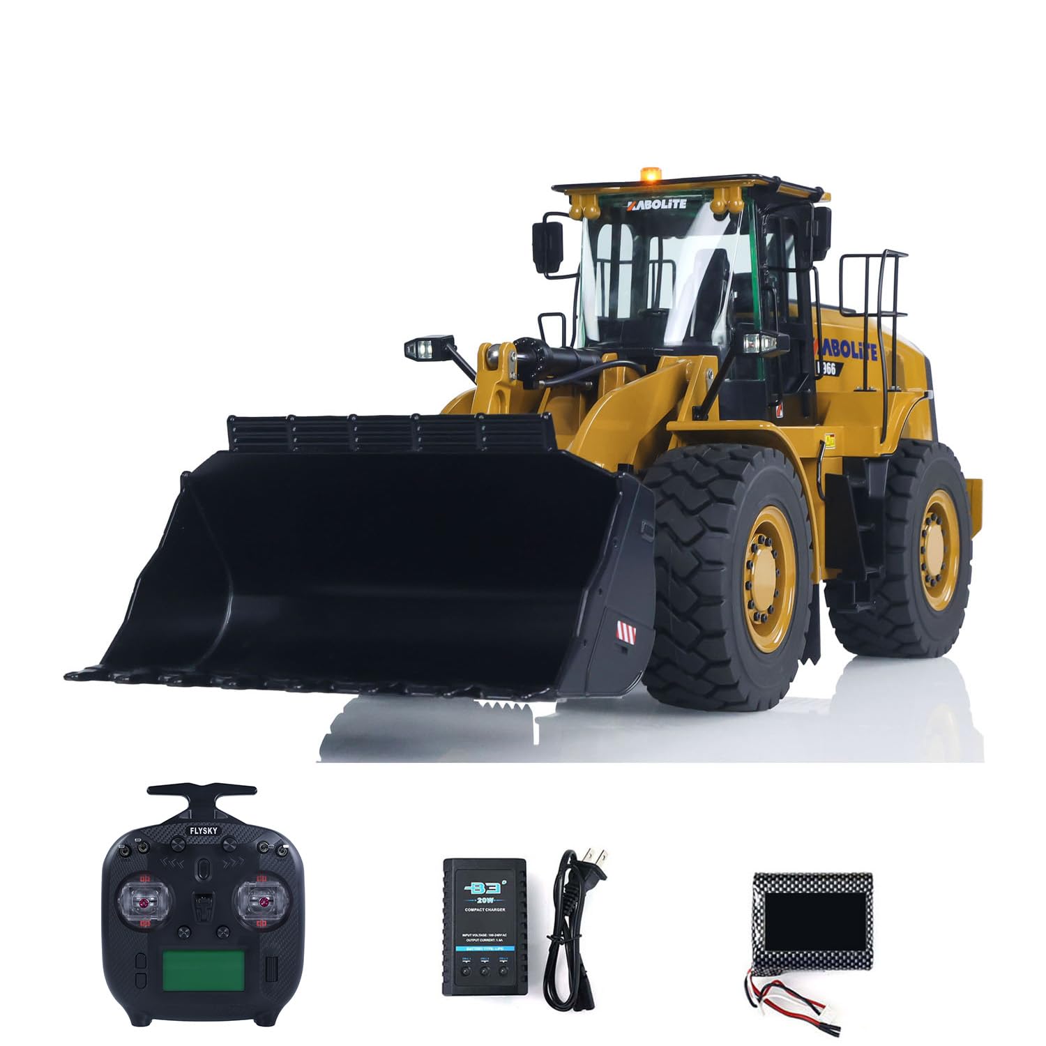 Kabolite Hydraulic RC Loader 2.4G 1/16 for Construction Vehicle Huina K966 7500Mah Battery Charger Lights Flysky ST8 Radio Painted Yellow