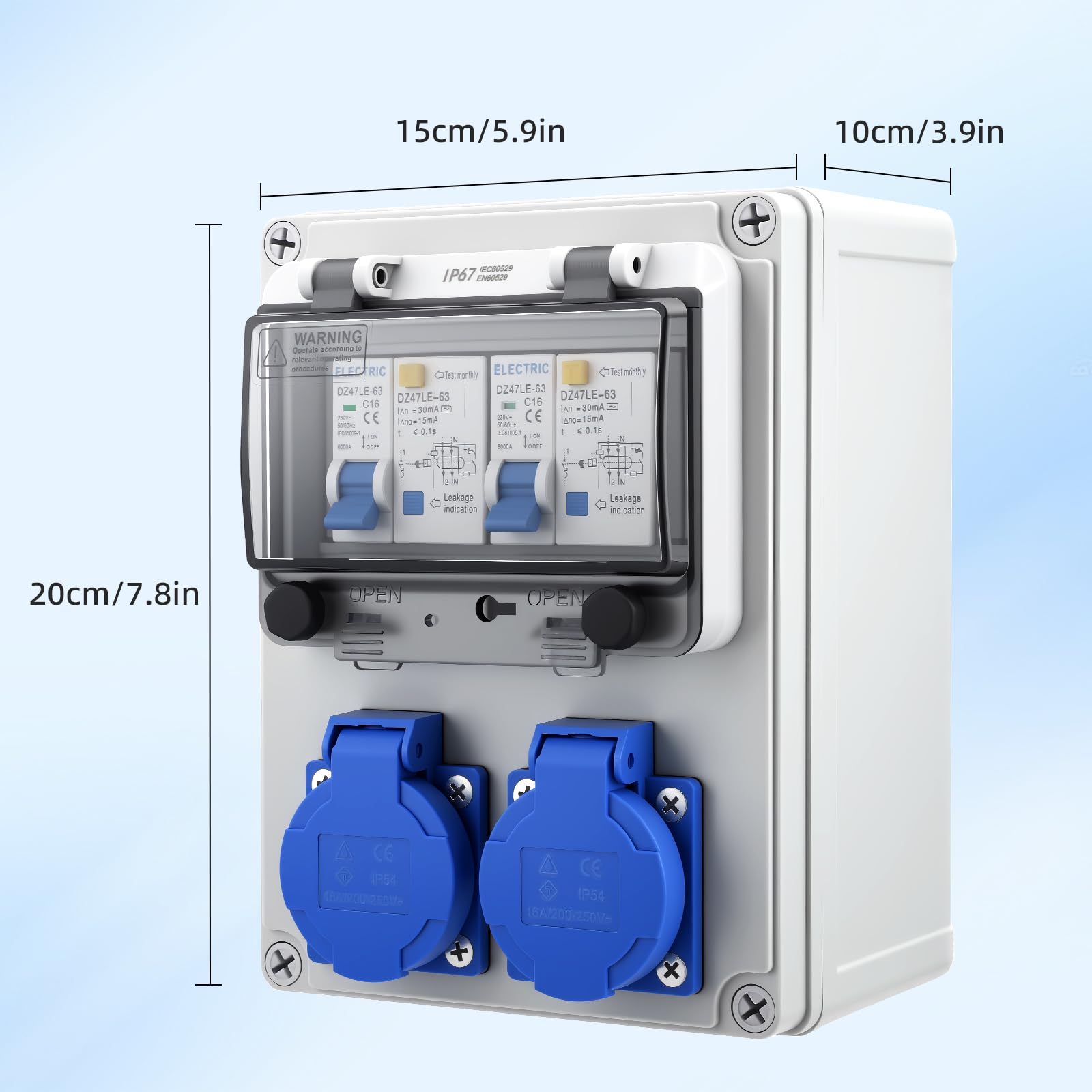 Scatola di Distribuzione Elettrica da Cantiere 16A,Scatola di Distribuzione a Parete 230V,Distributore di Corrente da Costruzione con Interruttore Differenziale (RCD) Presa IP67 per Cantieri Esterni