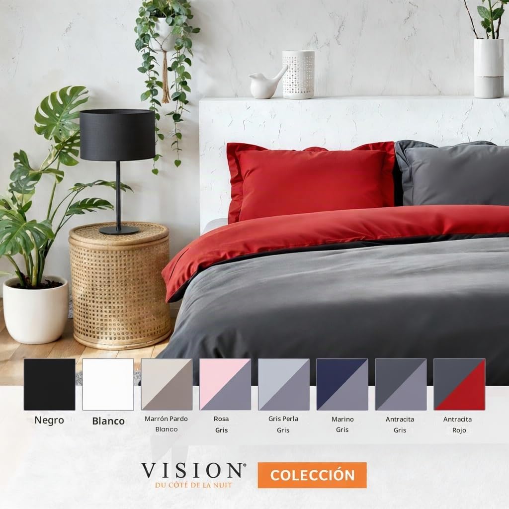 Vision Juego de Cama Reversible 100% Algodón – Blanco – Cama Kingsize (260x240 cm) – Incluye Funda Nórdica y 2 Fundas de Almohada (65x65 cm) – 57 Hilos, Suave y Confortable, Oeko-Tex