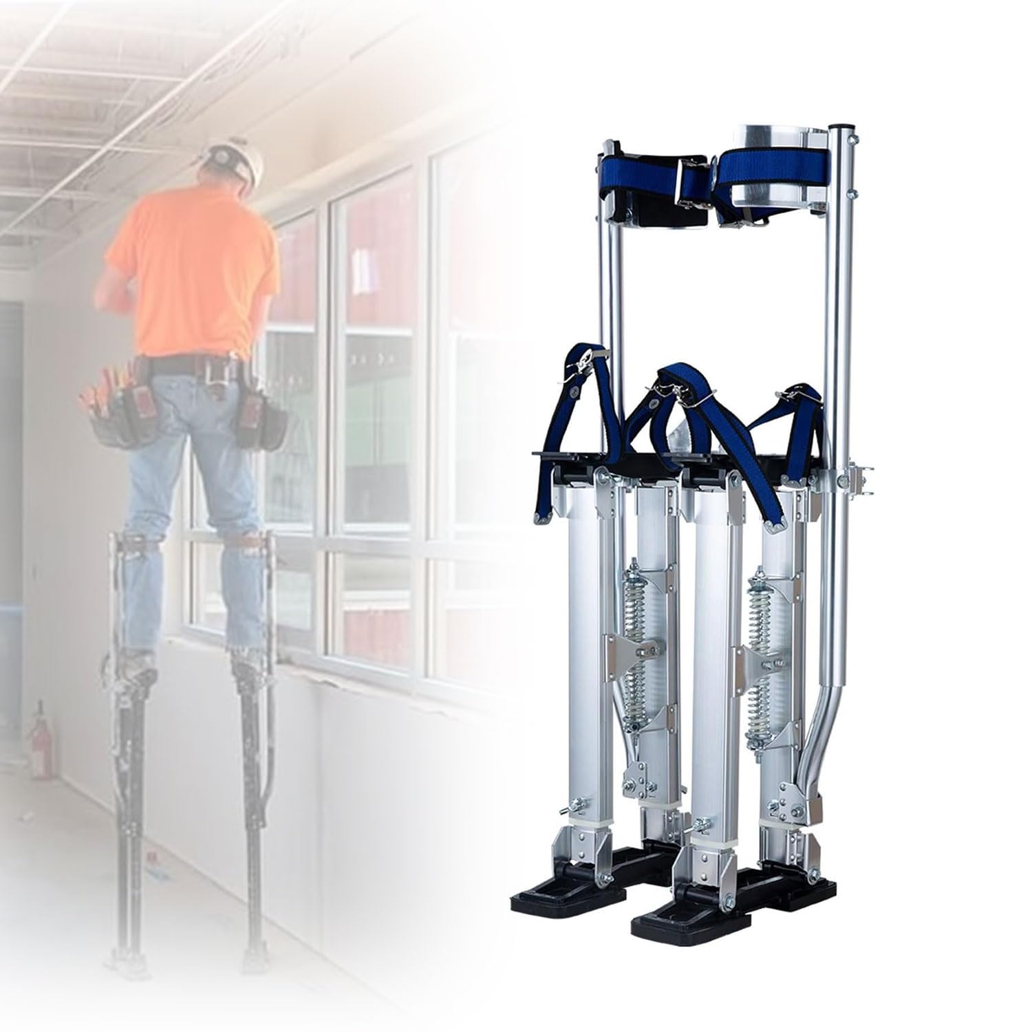 Échasses de travail de 18 à 30 pouces, échasses réglables en aluminium pour cloisons sèches pour adultes avec plaques de pied antidérapantes et genouillères en PVC, capacité de 220 lb, pour le ruban