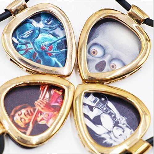 Guitar Pick Holder Pendant Necklace Stainless Steel Ball Chain Necklace & Pick Set (Gold)