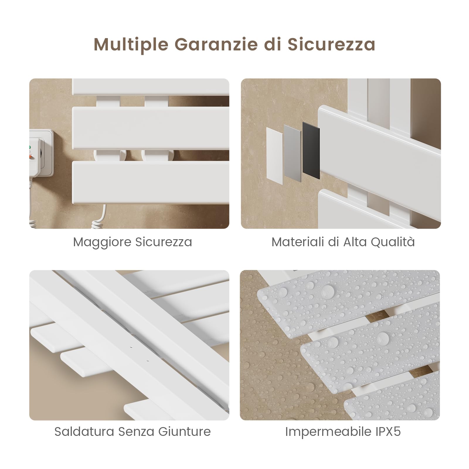 EMKE Scaldasalviette Elettrico 1000x500mm 320W Bianco, Lato Sinistro con Schermo Tattile, Controllo Wi-Fi e Funzione Timer