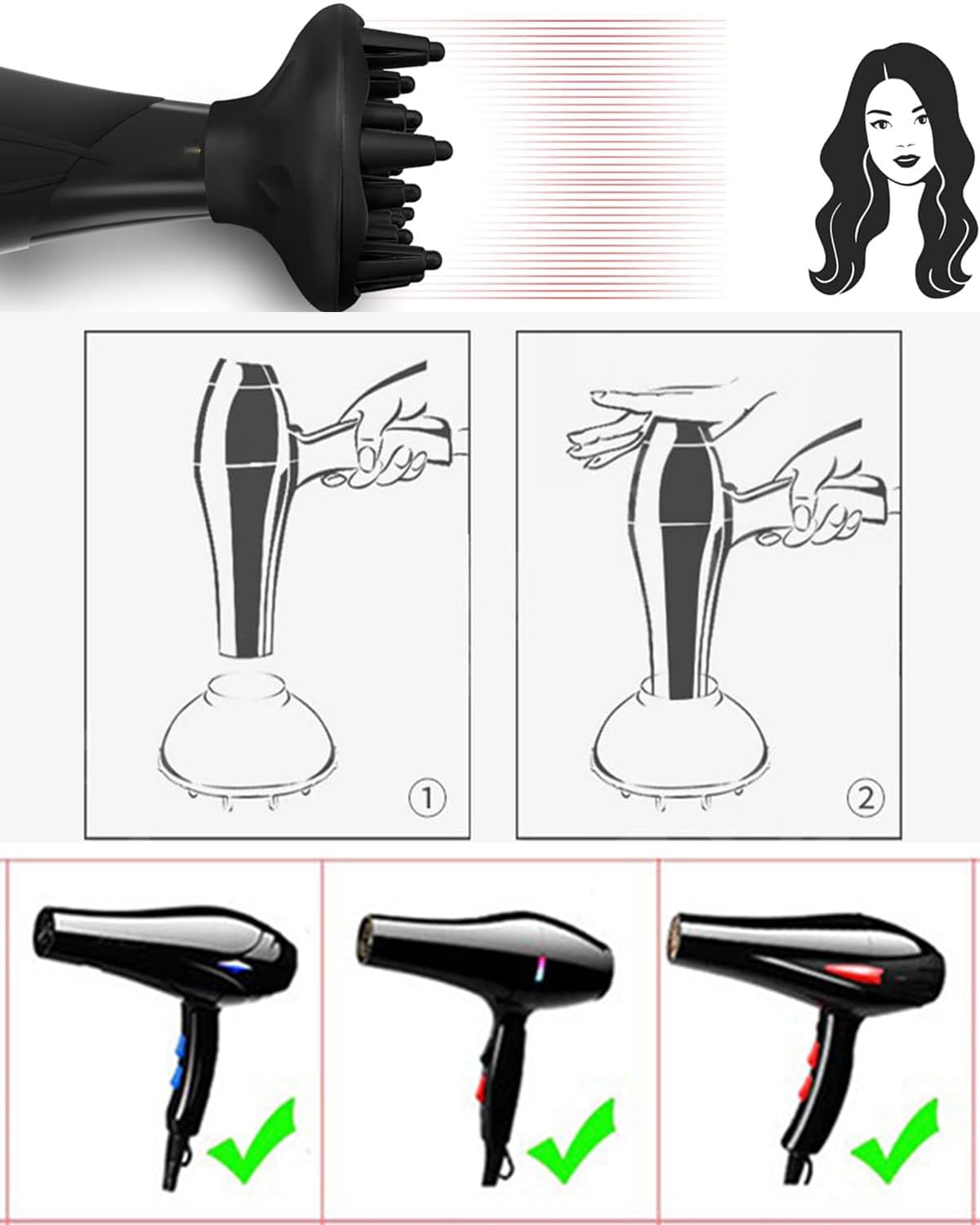 Diffuser for Curly Hair, Comb Set, Hair Diffuser, Diffuser Hair Dressing Styling Tool Usage at Home to Acheive Curl Defination, Blower, Hair Stylists Professional Styling Comb Set - Image 7 thumbnail