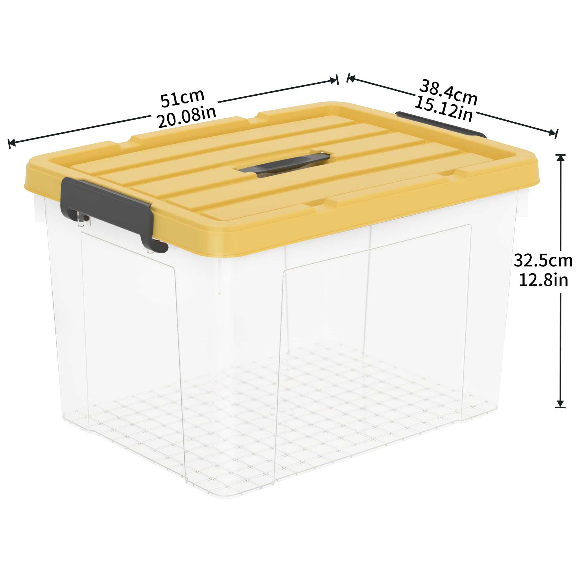 Cetomo 45L*3 Scatole di Stoccaggio, Scatole Portaoggetti con Coperchio, Organizzatore con Manico, Contenitori per Casa e Ufficio, Impilabile, Resistente, Chiaro, Giallo, Plastica, 45L-Confezione da 3