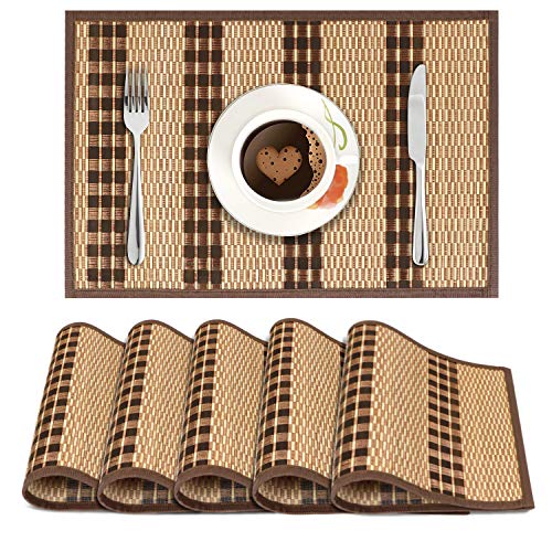 Image of HOKIPO Heat Resistant Wooden Bamboo Dining Table Mats (Brown, AR2817, 45x30 cm) -Set of 6