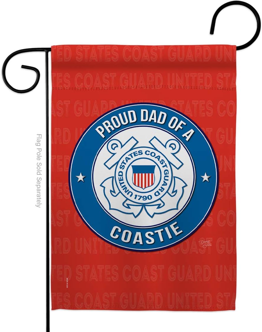 Proud Dad Coastie Burlap Burlap Garden Flag Set Wood Dowel Armed Forces Coast Guard USCG Semper Paratus United State American Military Veteran Retire Official Gift Yard House Double-Sided 13 X 18.5