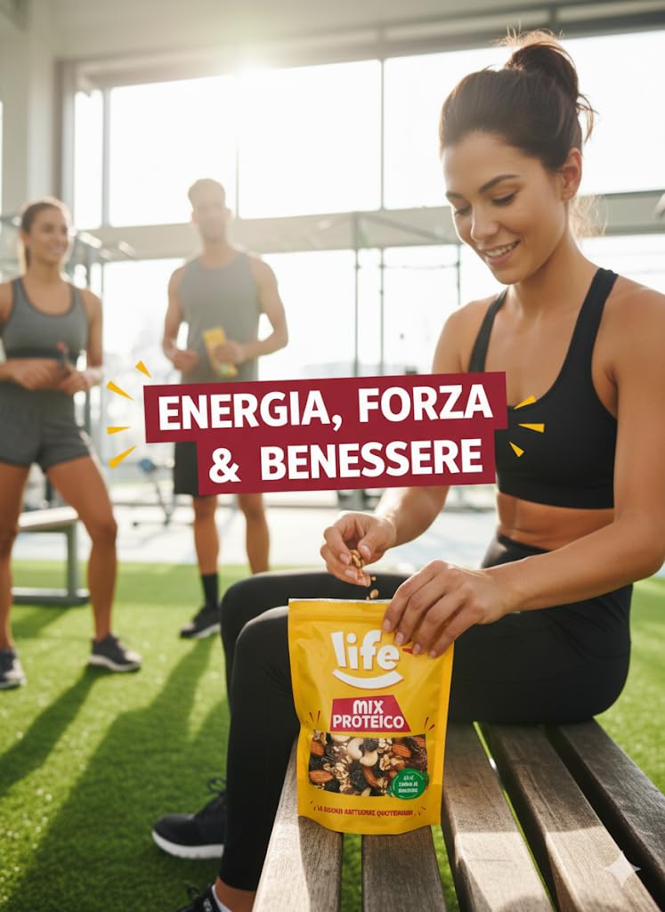 LIFE Mix Proteico Frutta Secca - Mandorle Sgusciate, Anacardi, Noci Sgusciate, Uva Sultanina - Pratica Confezione Apri e Chiudi, Vegano 100% Naturale, Formato Convenienza 300g