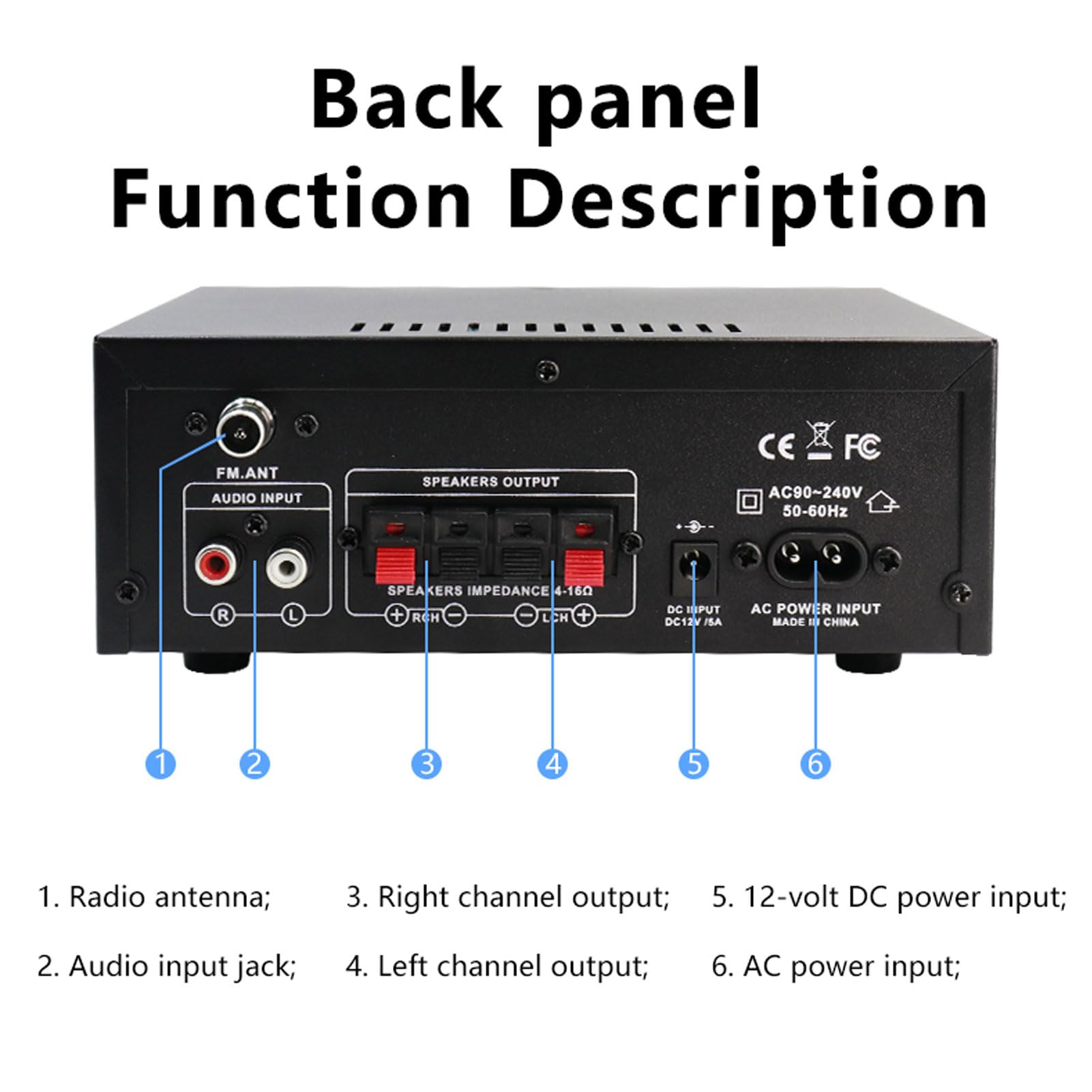 Generic 2.0-kanałowy Stereofoniczny Wzmacniacz Audio do Domowego Biura z Wieloma Trybami Wejściowymi do Telefonu Laptop Odtwarzacz Muzyczny Gniazdo Karty Pamięci USB AUX Stop Aluminium (wtyczka UE)