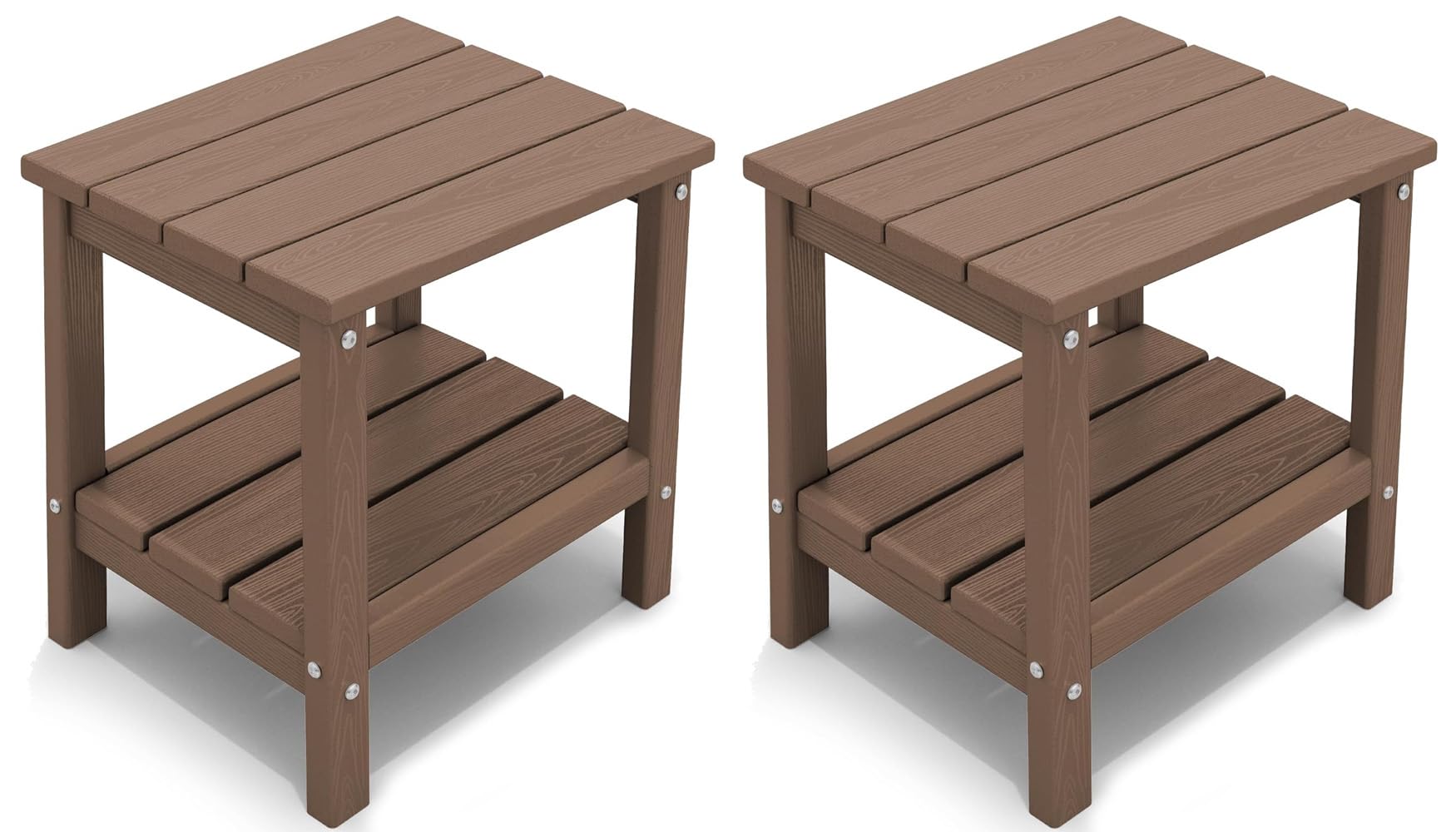 KINGYES Outdoor Side Table Set of 2, Double Layer Adirondack End Table- Brown