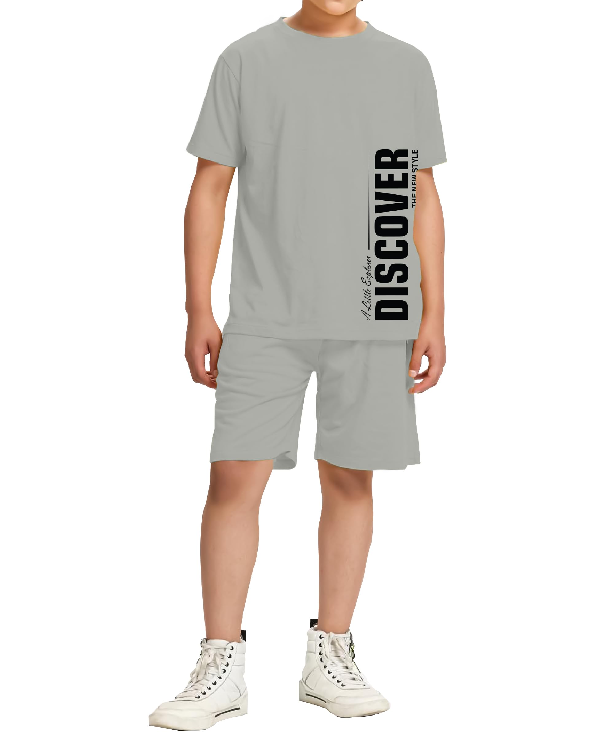 KYDA KIDS Camiseta y pantalones cortos para niño, 100% algodón puro, estampados, corte holgado, camiseta y pantalones cortos con hombros descubiertos