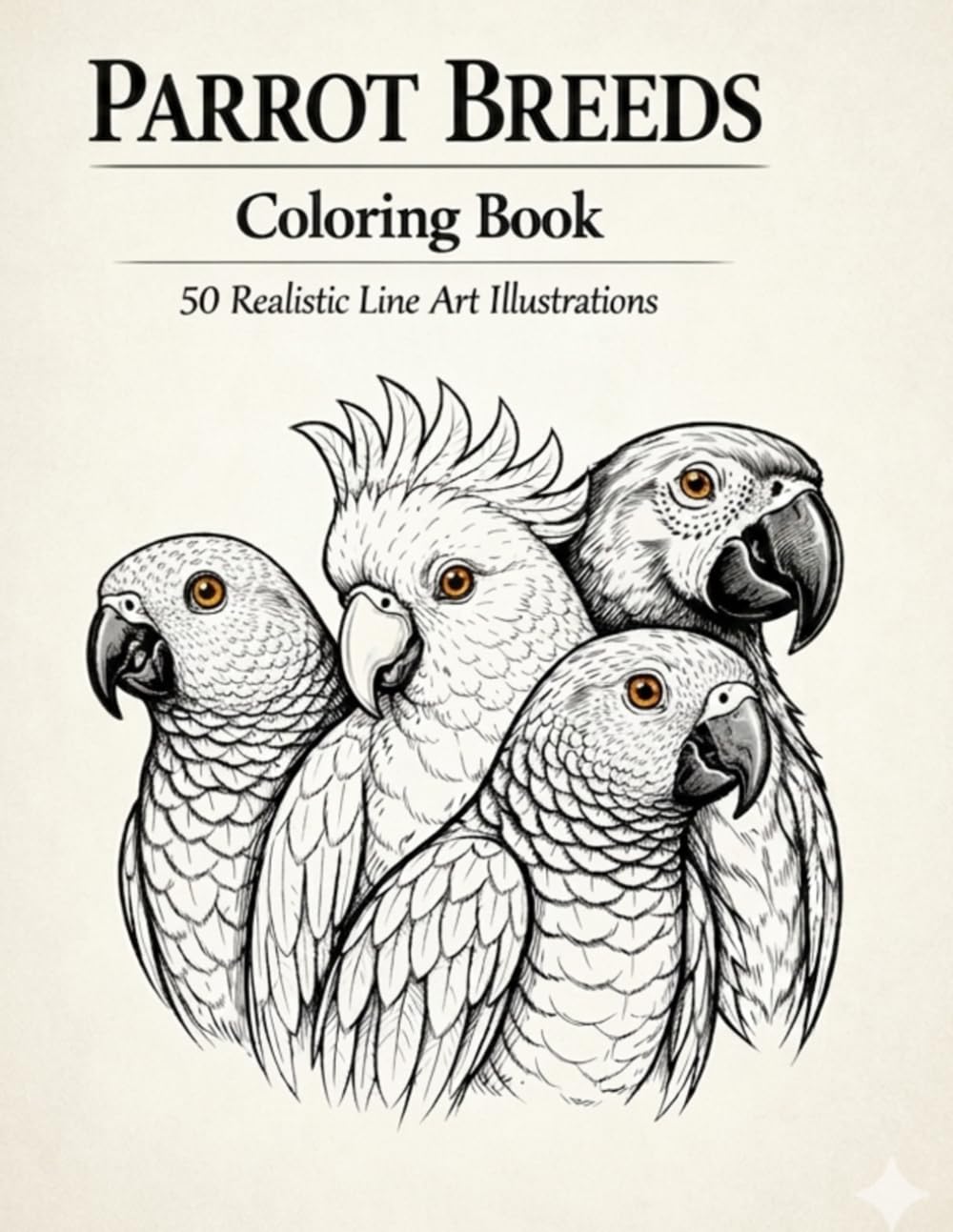 Parrot Breeds: Coloring Book: 50 Realistic Line Art Illustrations (Mindful Pet Breeds Coloring Collection)