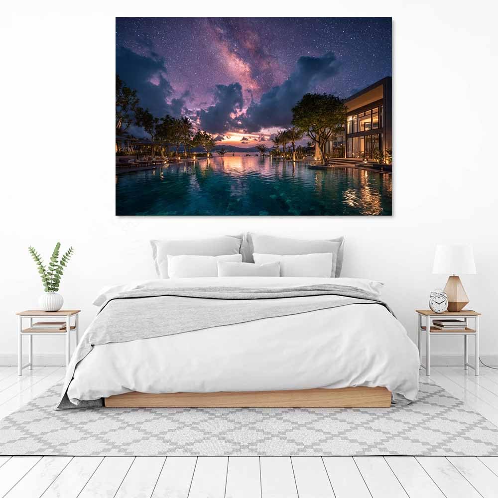 HOQIU Bilder natur Milky Way Resort Pool leinwand bilder,wandbilder schlafzimmer, bilder wohnzimmer(Mehrfarbig)-60x80cm Gerahmt