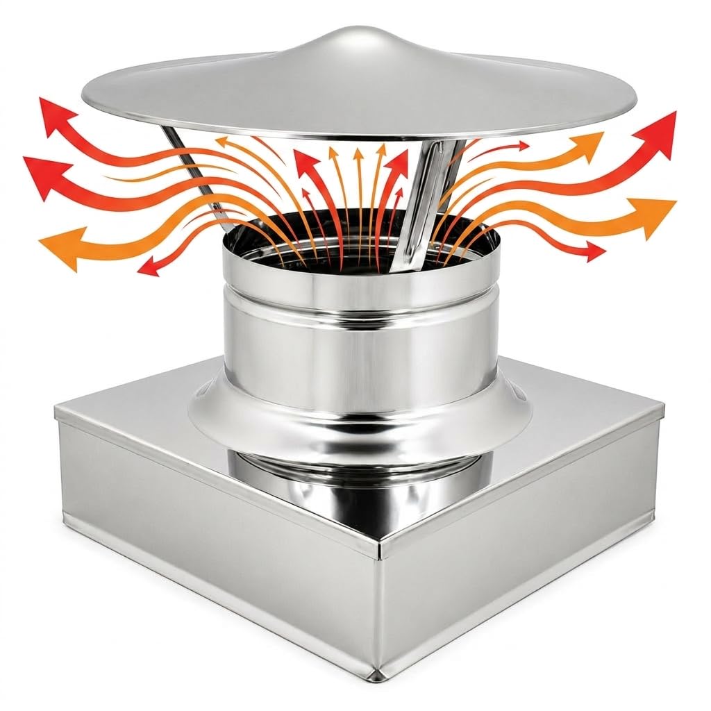 MAKA Comignolo Cinese Quadro, Terminale per Canna Fumaria Camino Stufa a Legna Pellet e Gas, Cappello Antipioggia Aspirafumo (300x300 mm - Zincato)